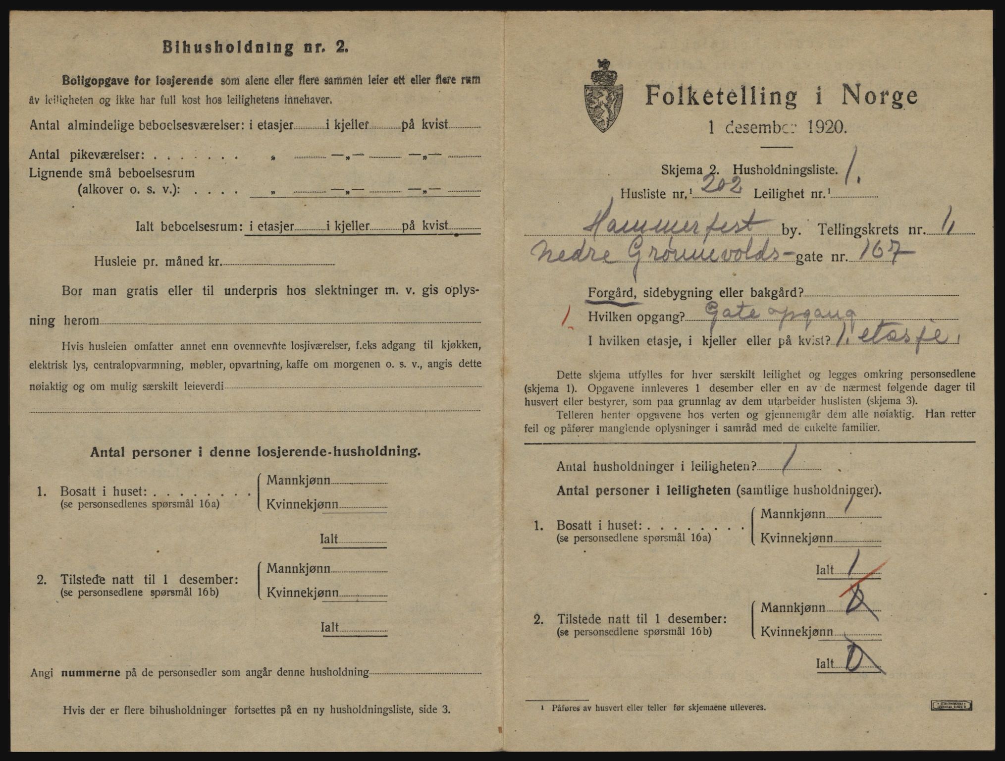 SATØ, 1920 census for Hammerfest, 1920, p. 1592