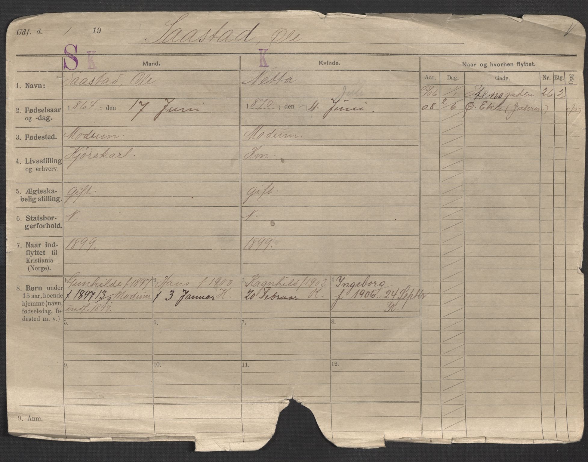 Oslo folkeregister, Registerkort, AV/SAO-A-11715/F/Fa/Fac/L0010: Menn, 1906-1914, p. 3a