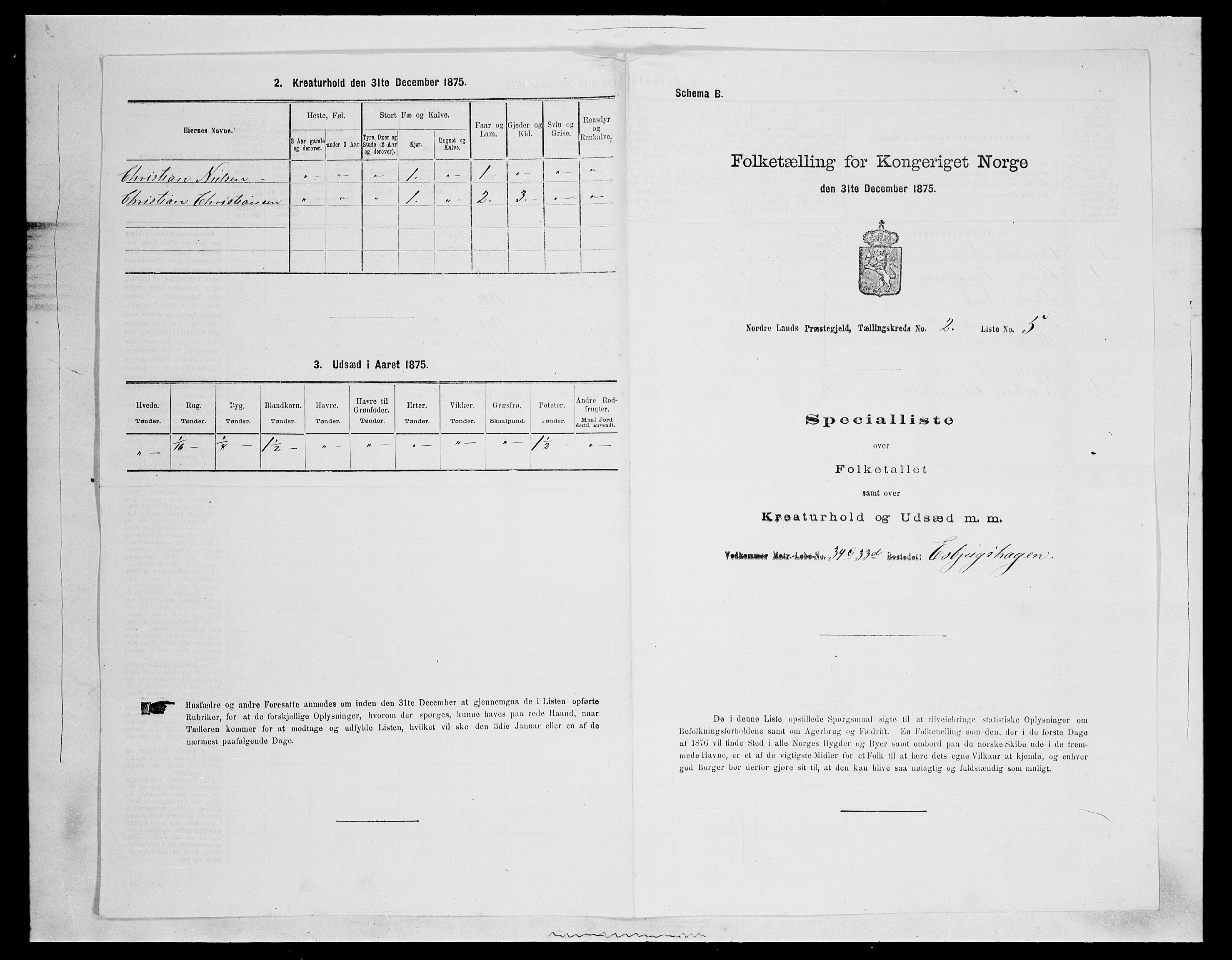 SAH, 1875 census for 0538P Nordre Land, 1875, p. 244