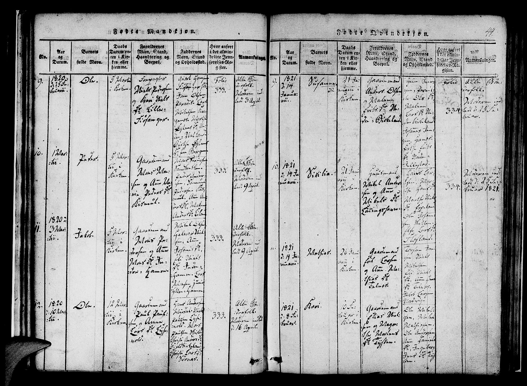 Fana Sokneprestembete, AV/SAB-A-75101/H/Haa/Haaa/L0007: Parish register (official) no. A 7, 1816-1828, p. 44