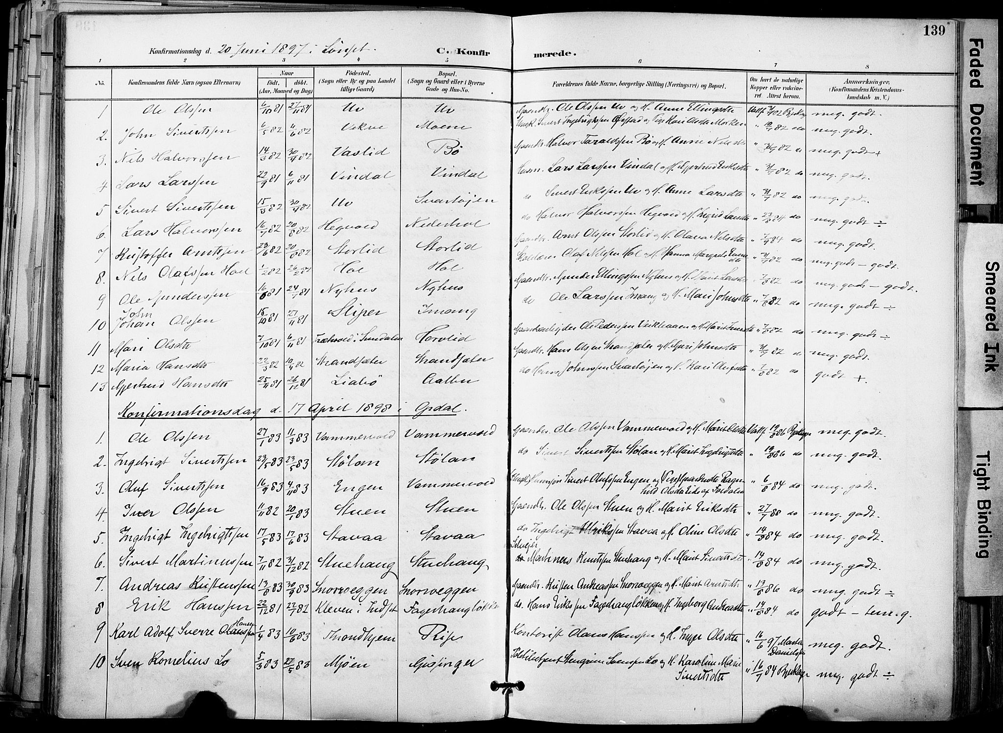 Ministerialprotokoller, klokkerbøker og fødselsregistre - Sør-Trøndelag, SAT/A-1456/678/L0902: Parish register (official) no. 678A11, 1895-1911, p. 139