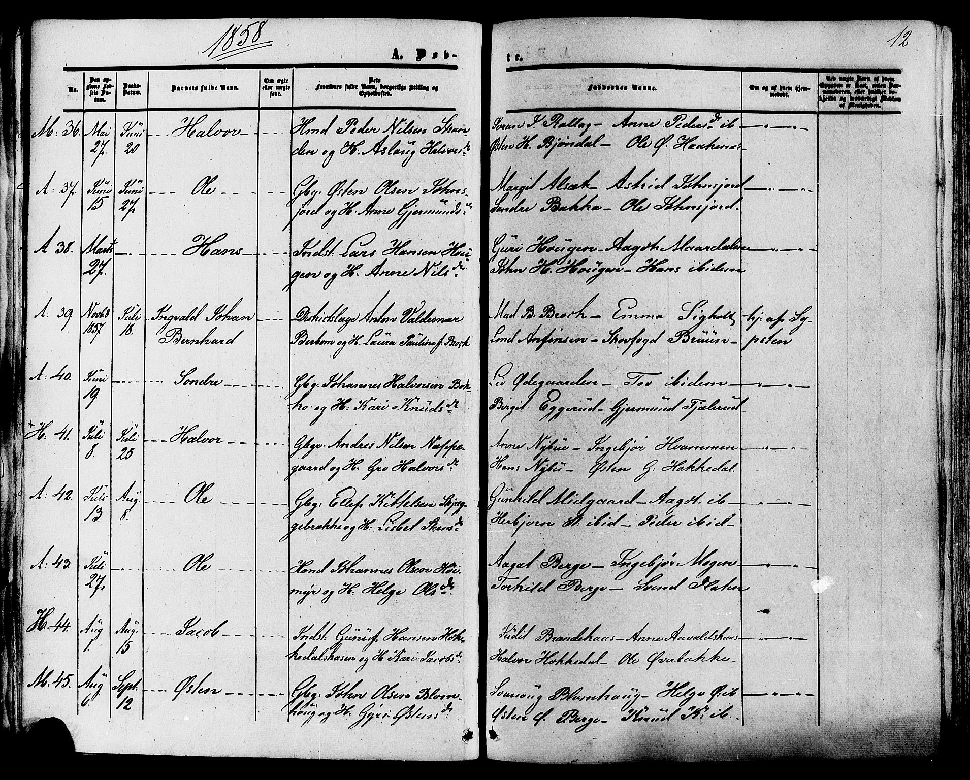 Tinn kirkebøker, SAKO/A-308/F/Fa/L0006: Parish register (official) no. I 6, 1857-1878, p. 12