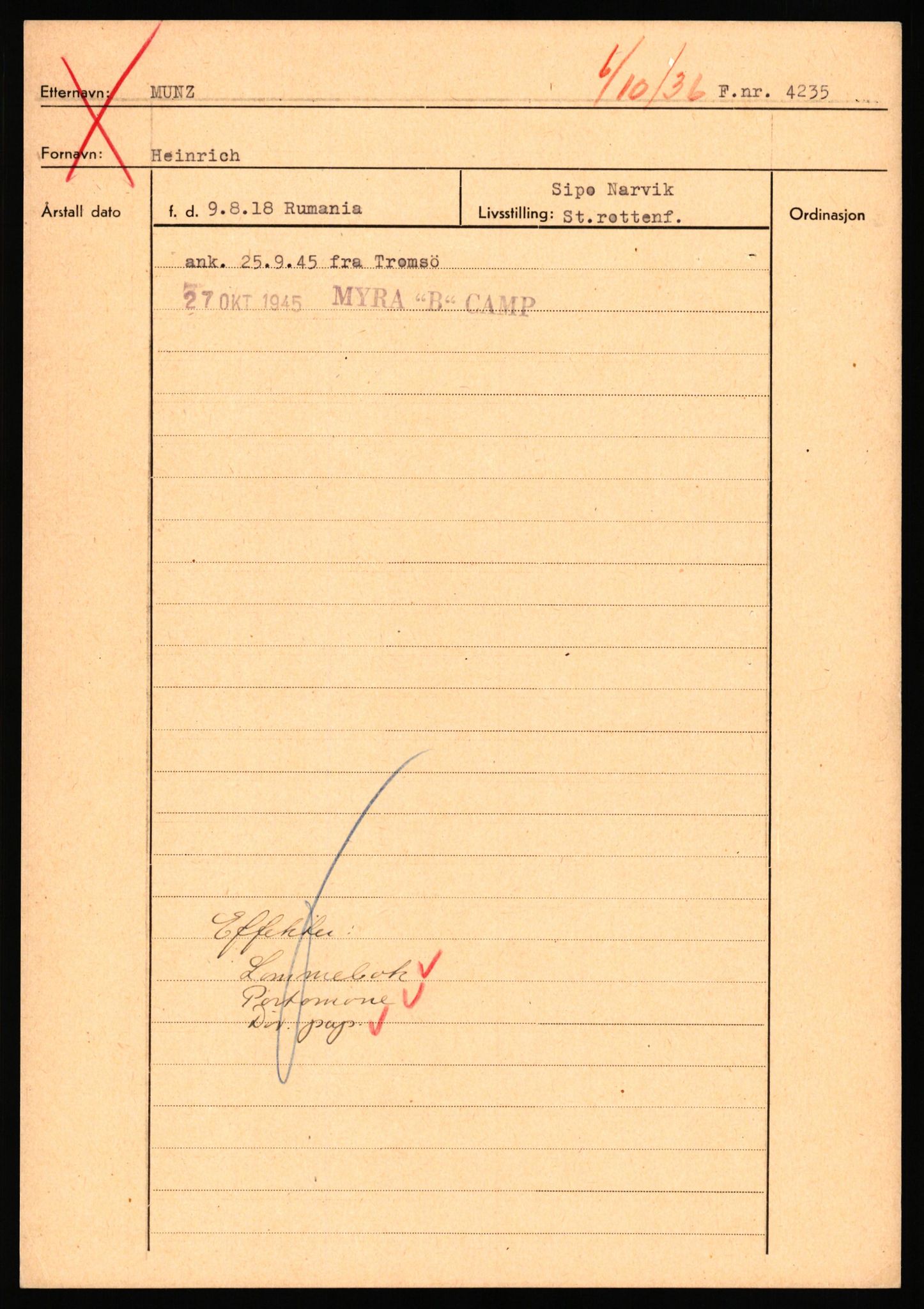 Forsvaret, Forsvarets overkommando II, AV/RA-RAFA-3915/D/Db/L0041: CI Questionaires.  Diverse nasjonaliteter., 1945-1946, p. 137