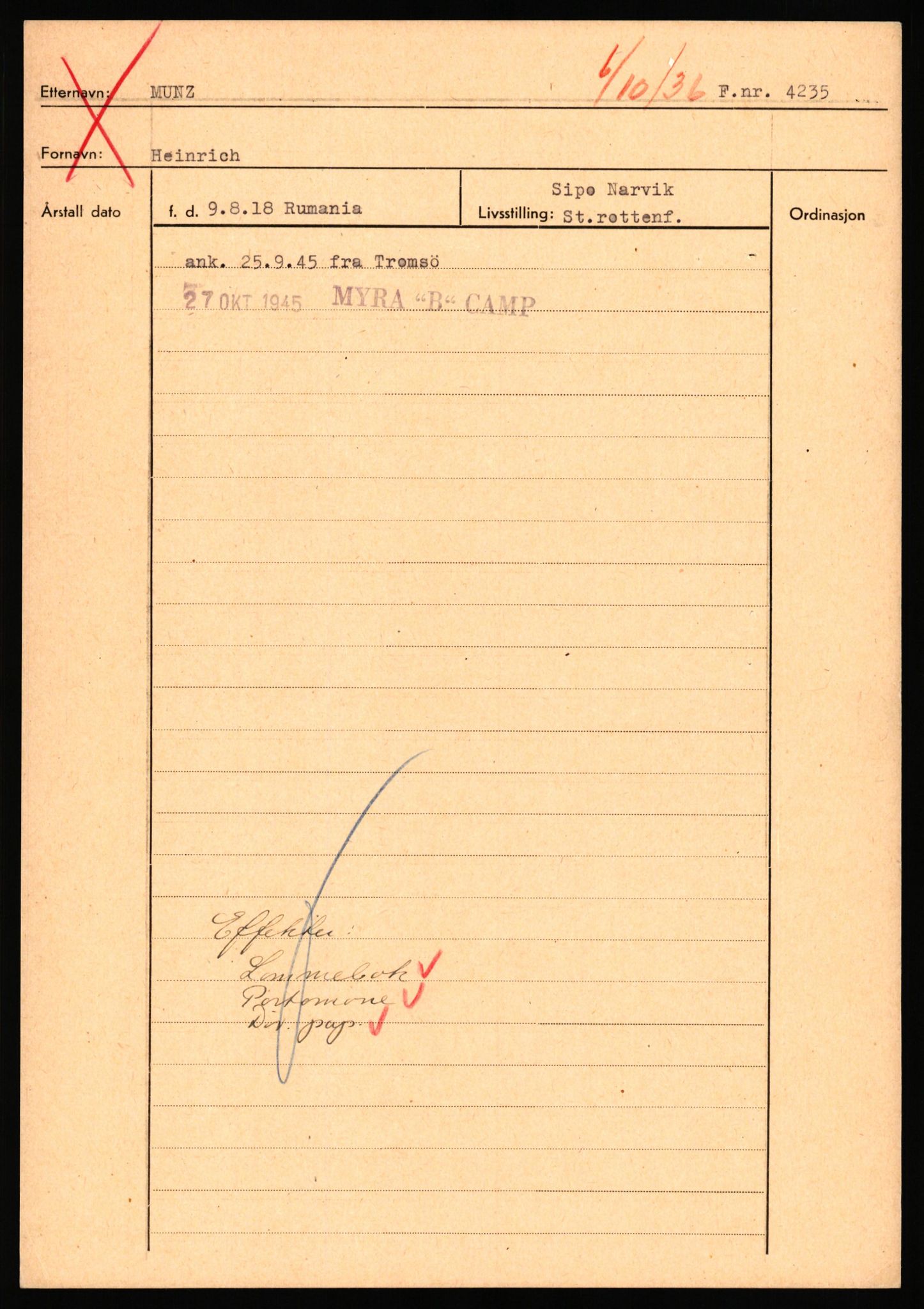 Forsvaret, Forsvarets overkommando II, RA/RAFA-3915/D/Db/L0041: CI Questionaires.  Diverse nasjonaliteter., 1945-1946, p. 137