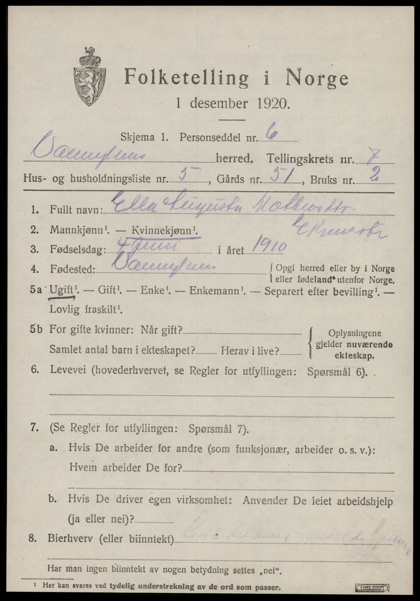 SAT, 1920 census for Vanylven, 1920, p. 4083