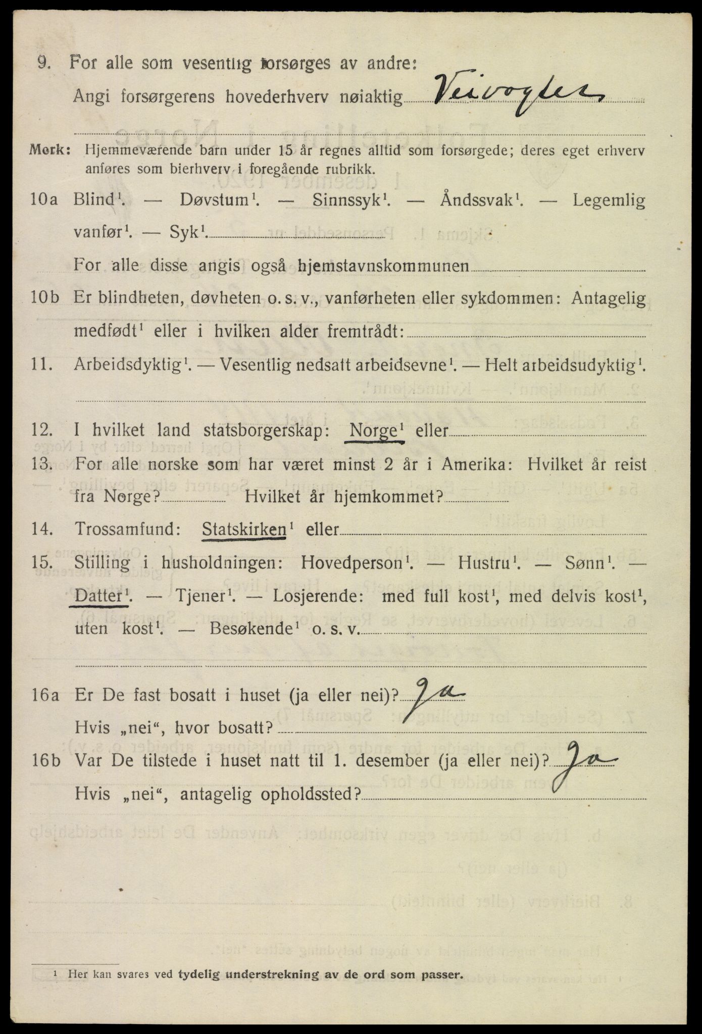 SAK, 1920 census for Birkenes, 1920, p. 4000