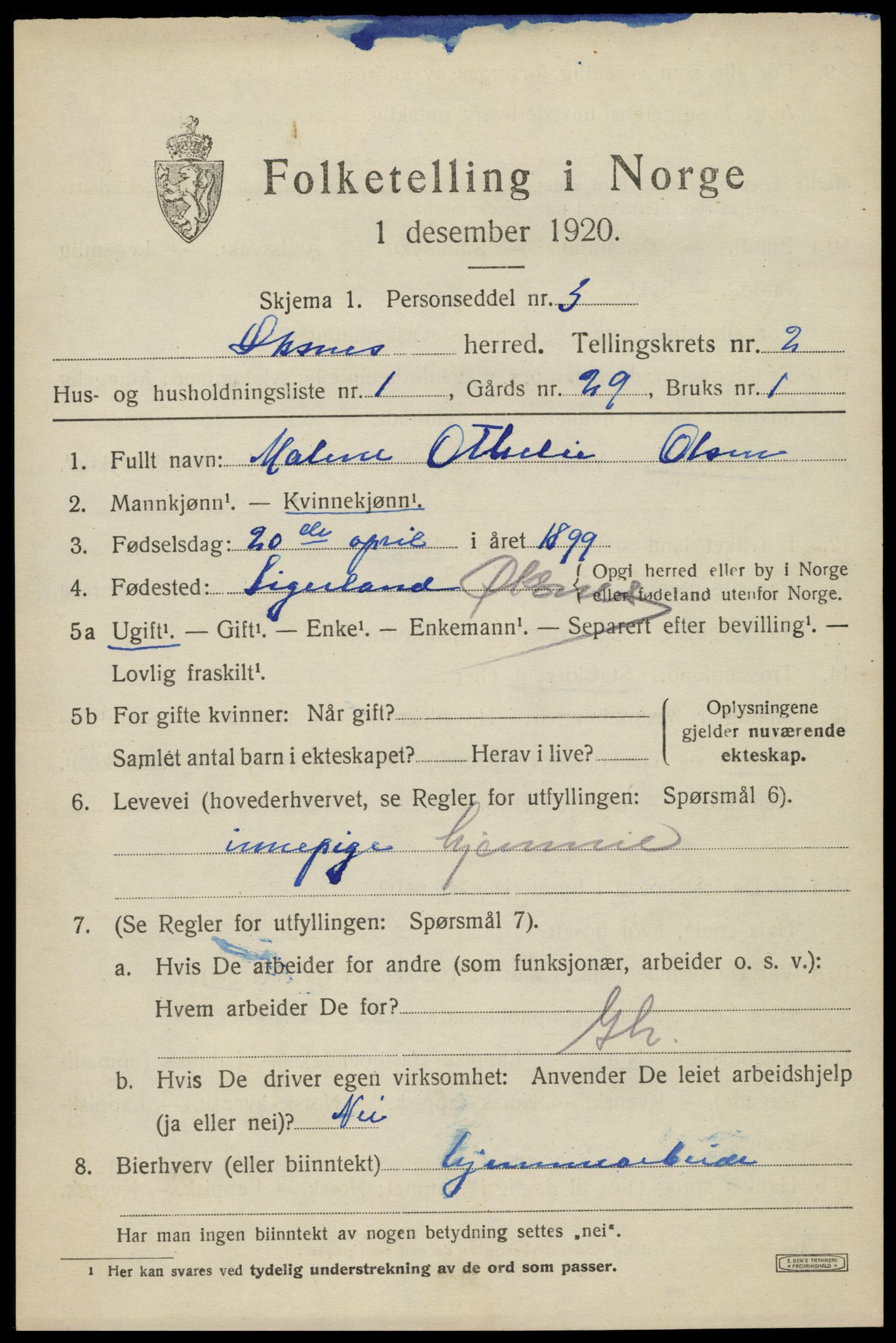 SAT, 1920 census for Øksnes, 1920, p. 1638