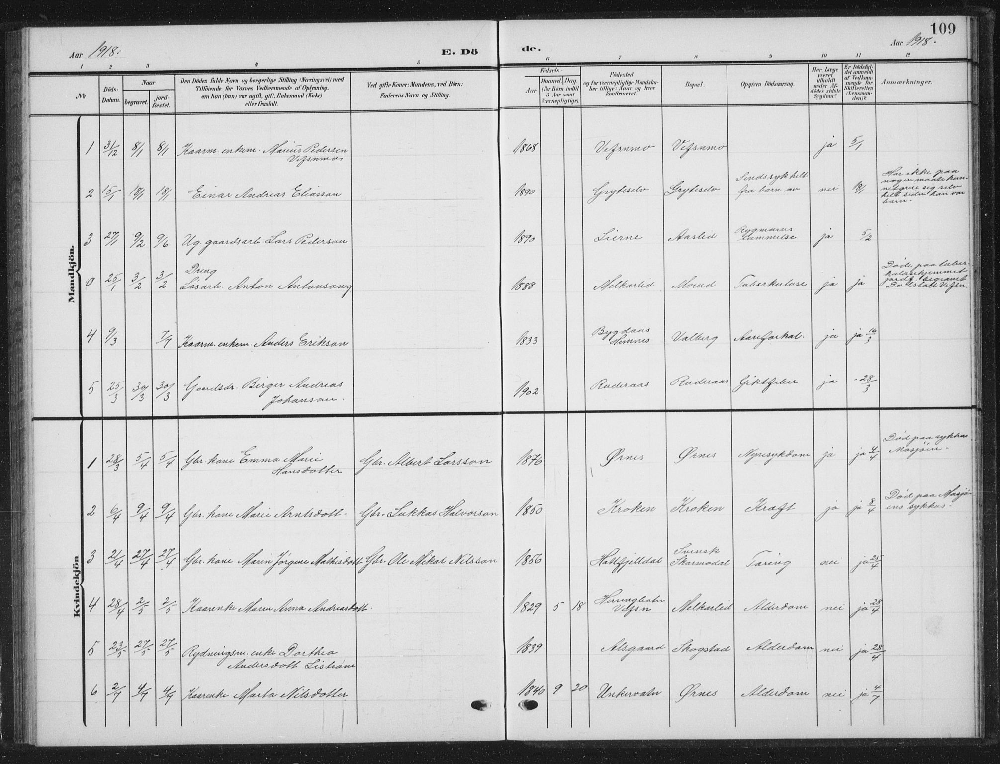 Ministerialprotokoller, klokkerbøker og fødselsregistre - Nordland, AV/SAT-A-1459/823/L0331: Parish register (copy) no. 823C03, 1905-1934, p. 109