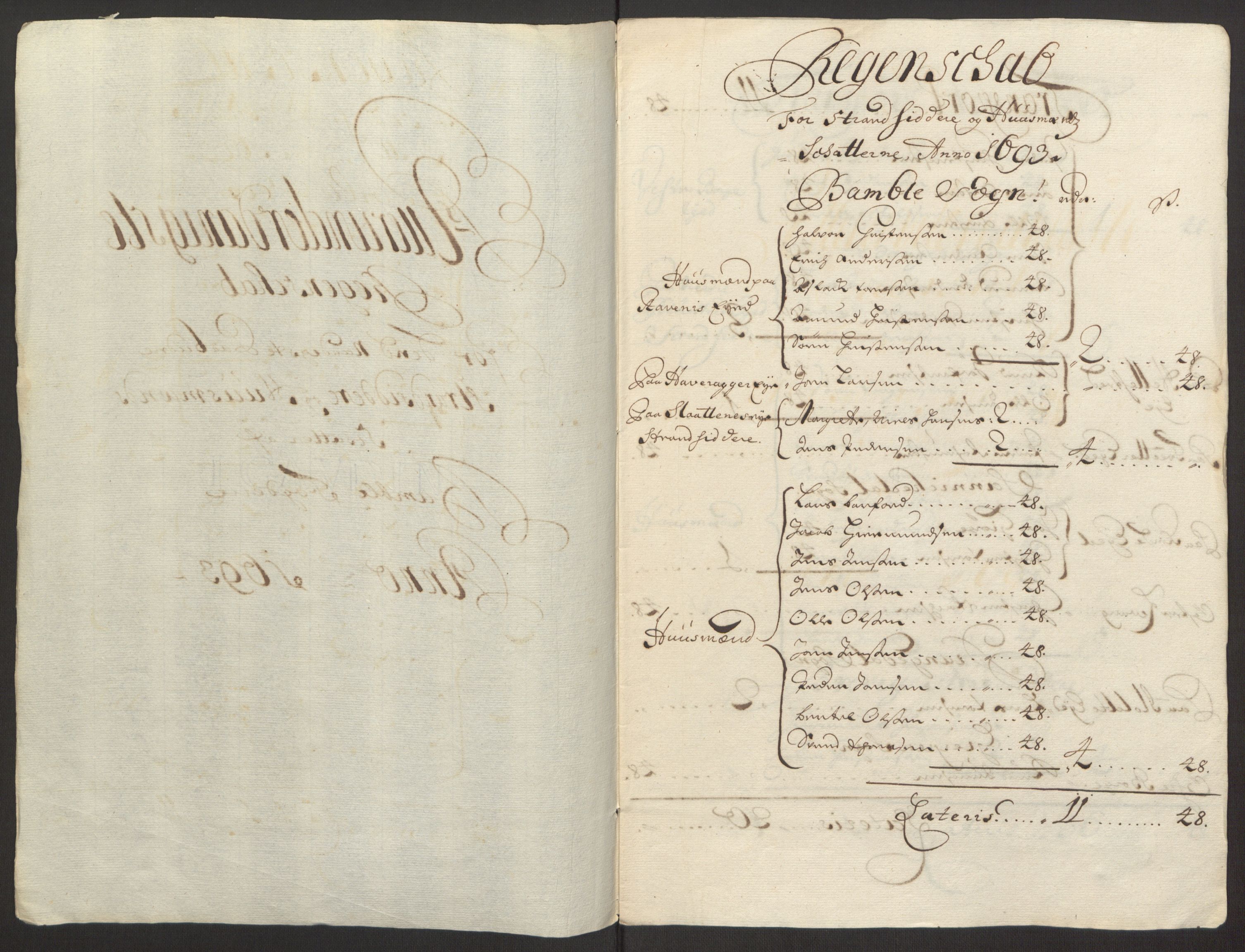 Rentekammeret inntil 1814, Reviderte regnskaper, Fogderegnskap, RA/EA-4092/R34/L2052: Fogderegnskap Bamble, 1692-1693, p. 321