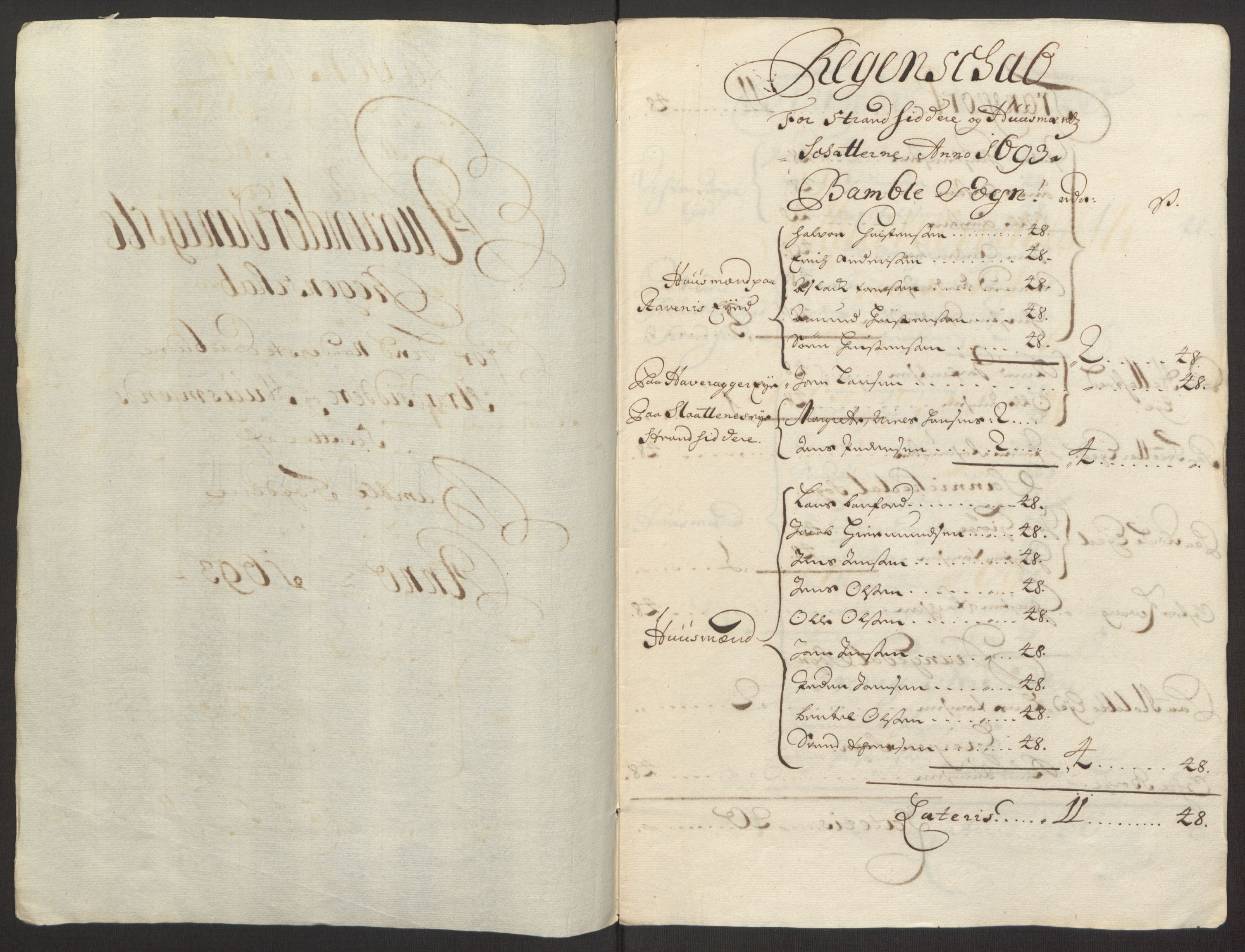 Rentekammeret inntil 1814, Reviderte regnskaper, Fogderegnskap, AV/RA-EA-4092/R34/L2052: Fogderegnskap Bamble, 1692-1693, p. 321