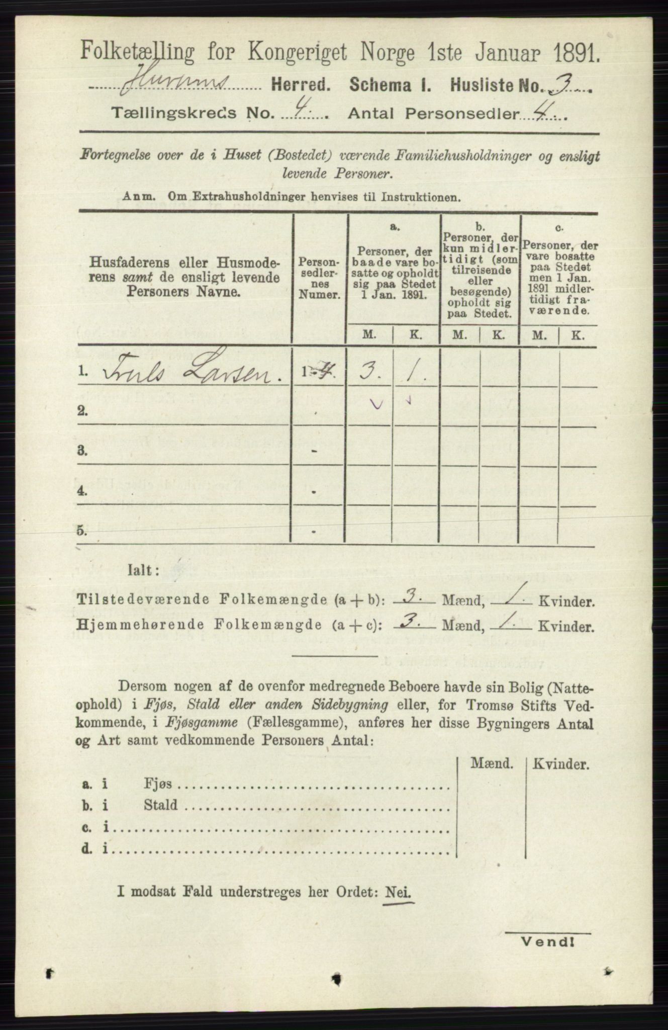 RA, 1891 census for 0628 Hurum, 1891, p. 1122