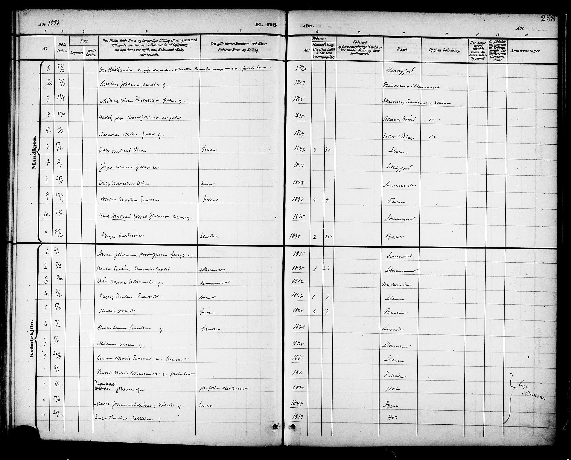 Ministerialprotokoller, klokkerbøker og fødselsregistre - Nordland, AV/SAT-A-1459/882/L1179: Parish register (official) no. 882A01, 1886-1898, p. 258