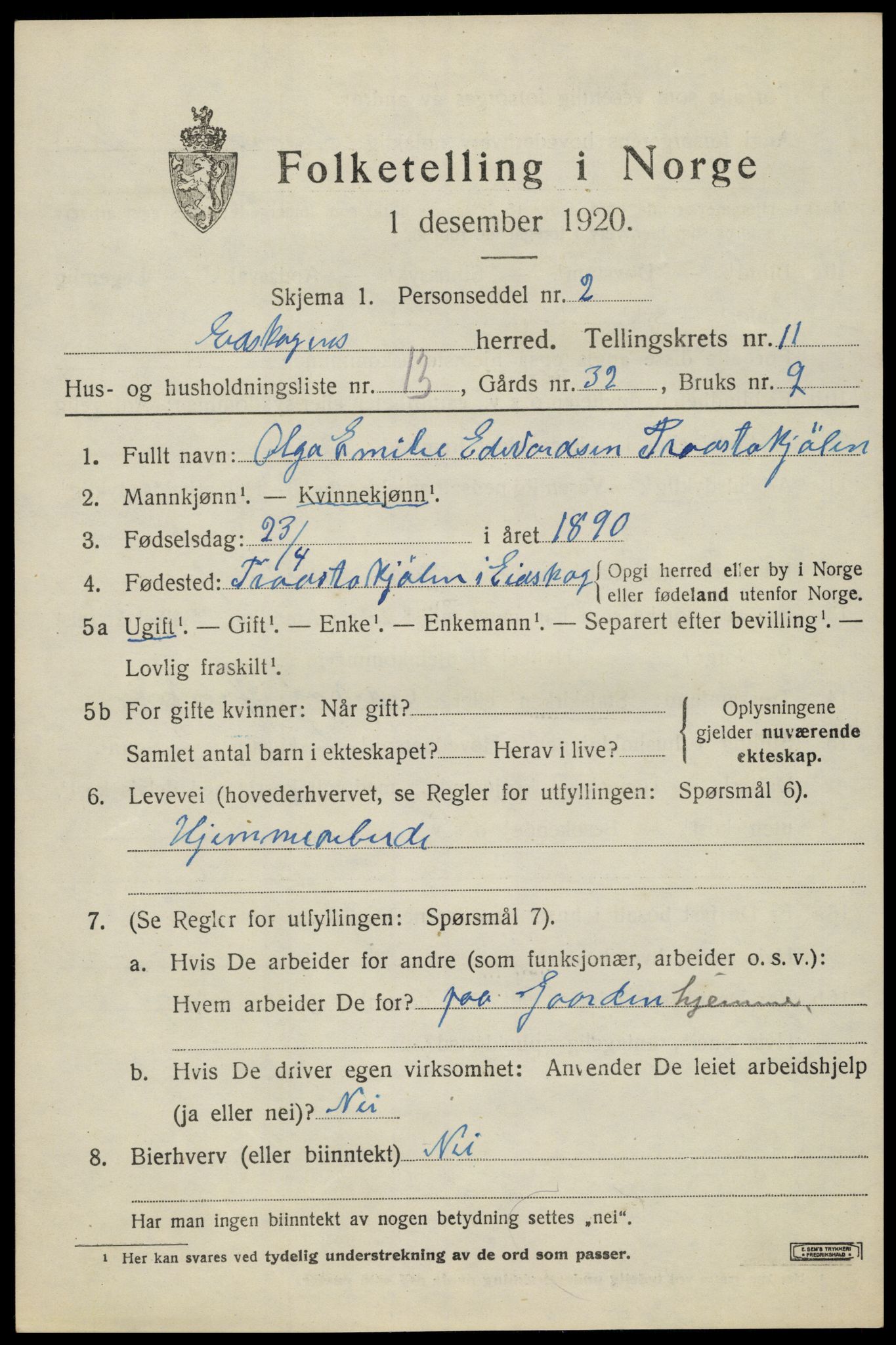 SAH, 1920 census for Eidskog, 1920, p. 11735