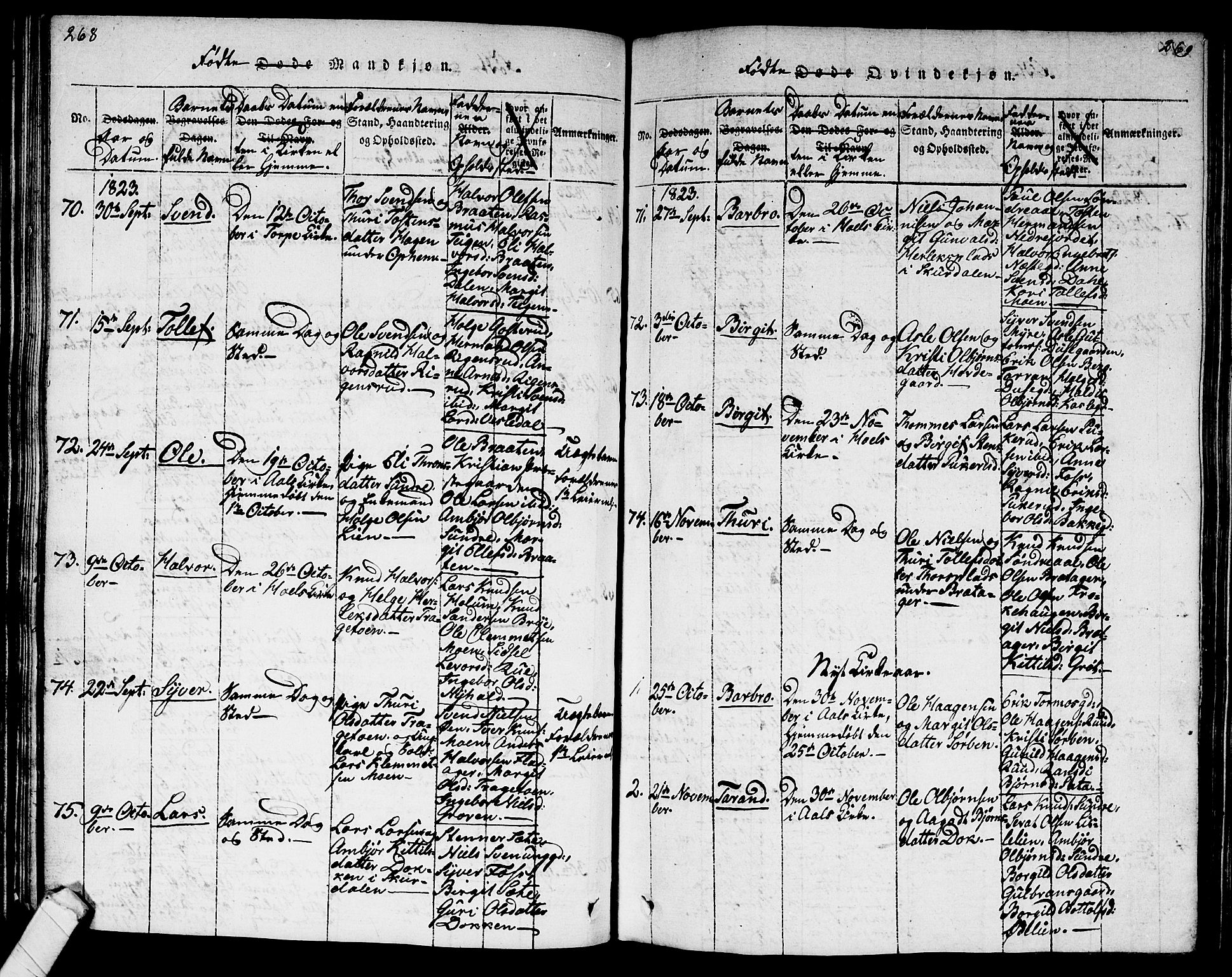 Ål kirkebøker, AV/SAKO-A-249/G/Ga/L0001: Parish register (copy) no. 1, 1815-1829, p. 268-269