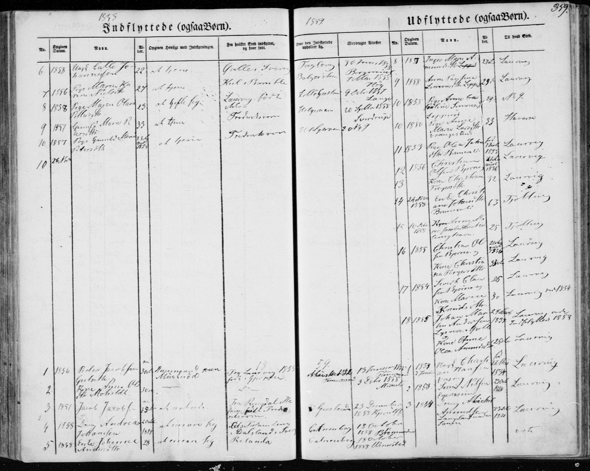 Brunlanes kirkebøker, SAKO/A-342/F/Fa/L0004: Parish register (official) no. I 4, 1846-1862, p. 359