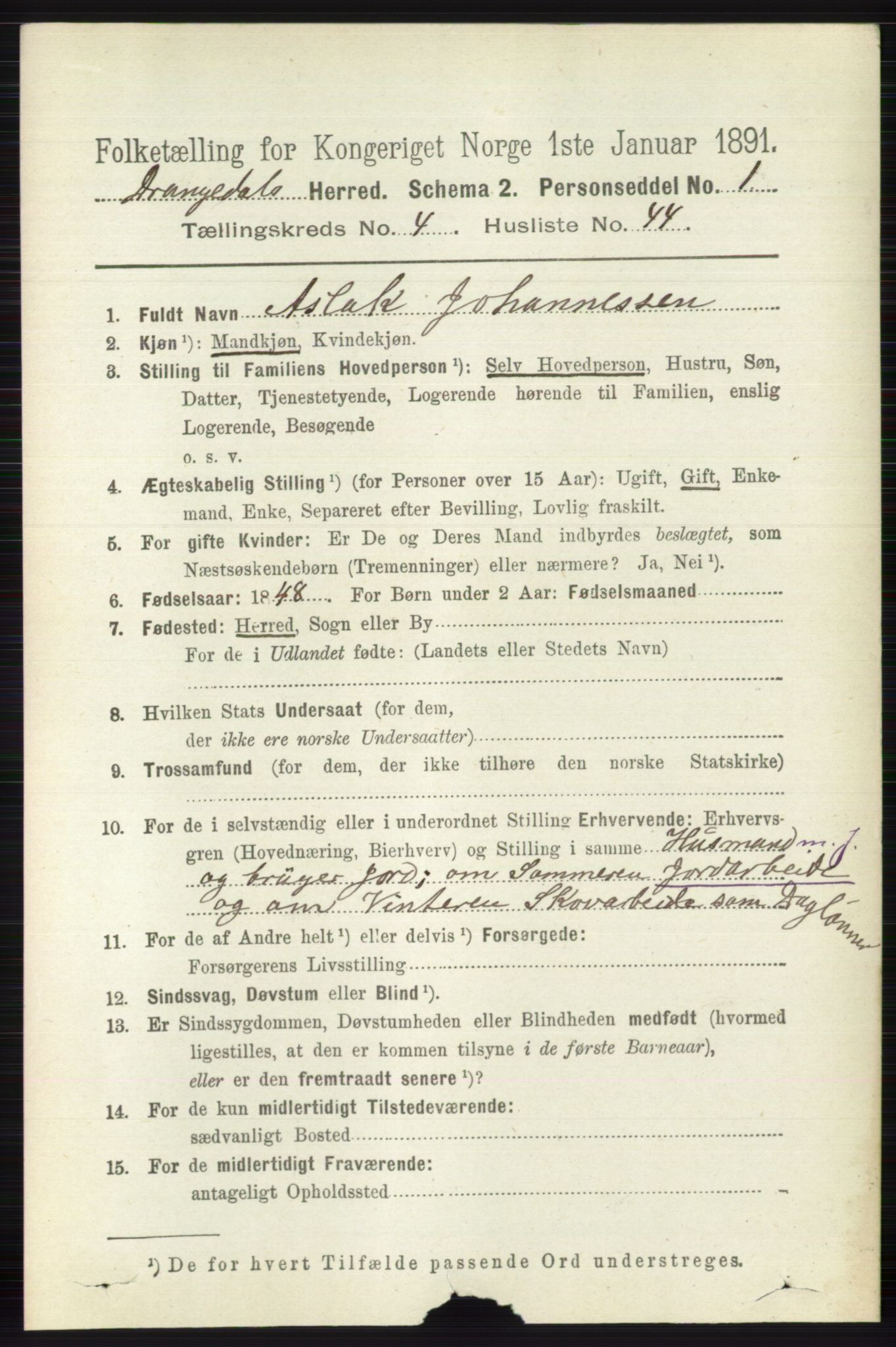 RA, 1891 census for 0817 Drangedal, 1891, p. 1606