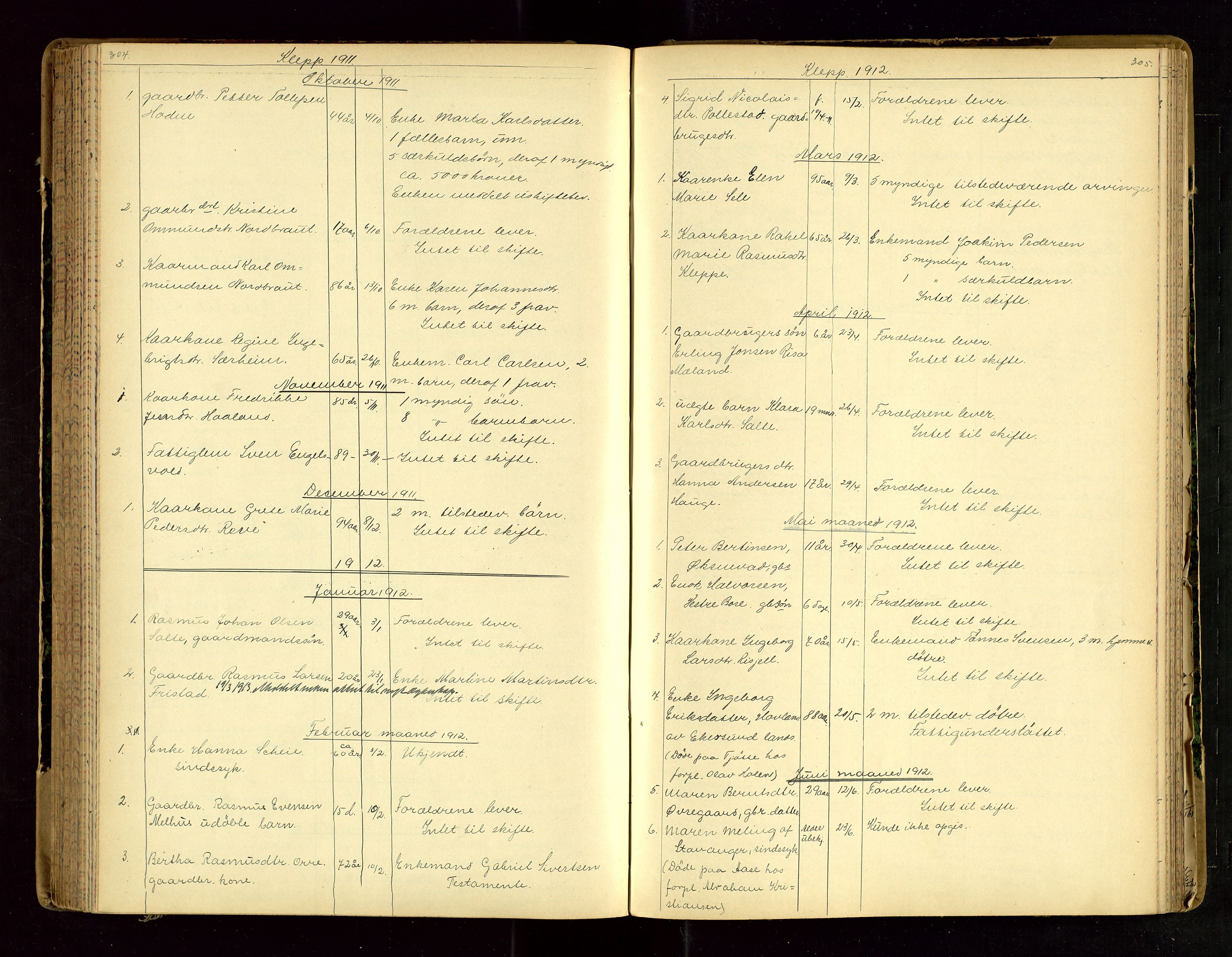 Jæren sorenskriveri, AV/SAST-A-100310/01/5/52/52B/L0003: DØDSFALLPROTOKOLL, 1910-1916, p. 304-305