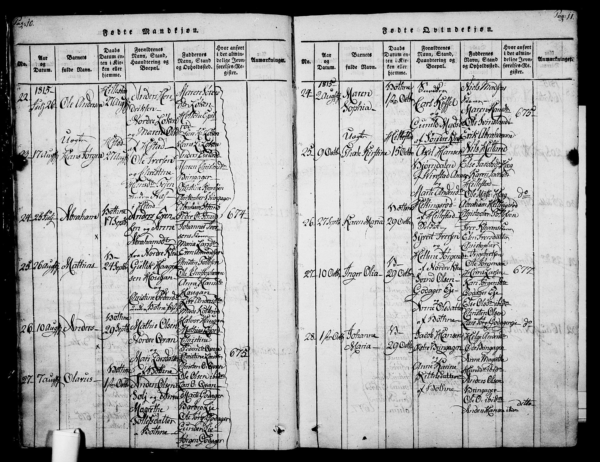 Botne kirkebøker, AV/SAKO-A-340/F/Fa/L0005: Parish register (official) no. I 5, 1814-1836, p. 10-11