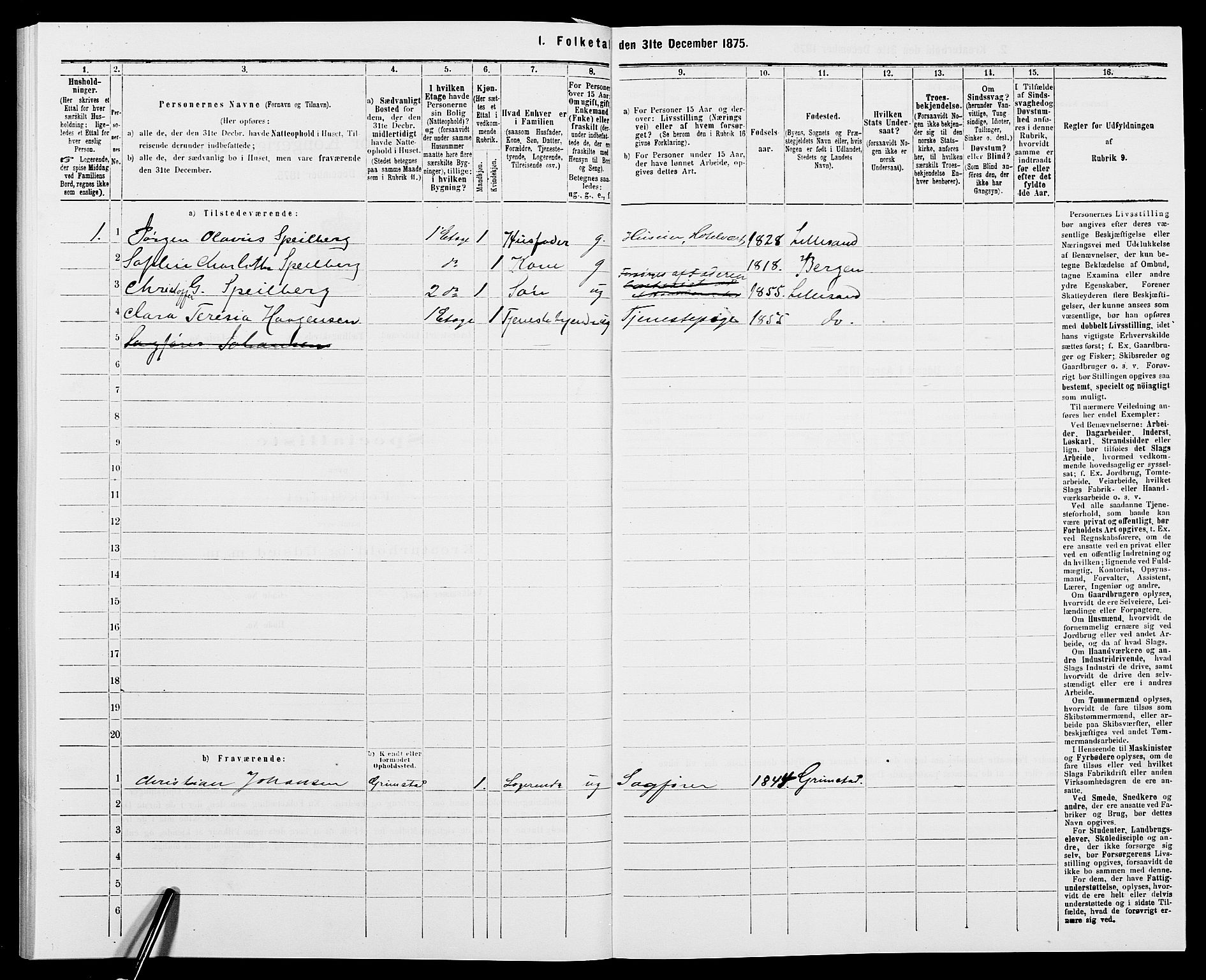 SAK, 1875 census for 0905B Vestre Moland/Lillesand, 1875, p. 95