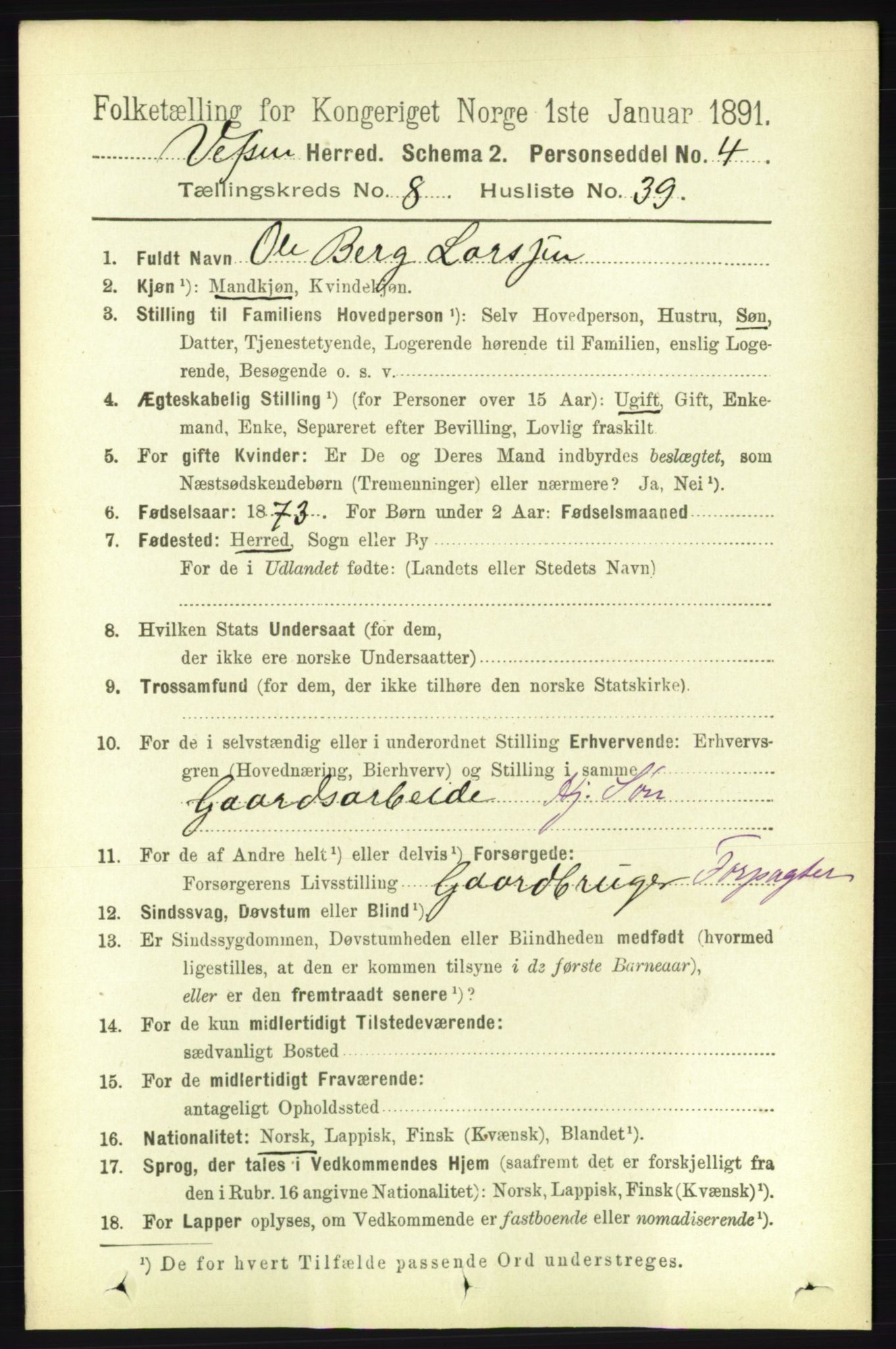 RA, 1891 census for 1824 Vefsn, 1891, p. 4528