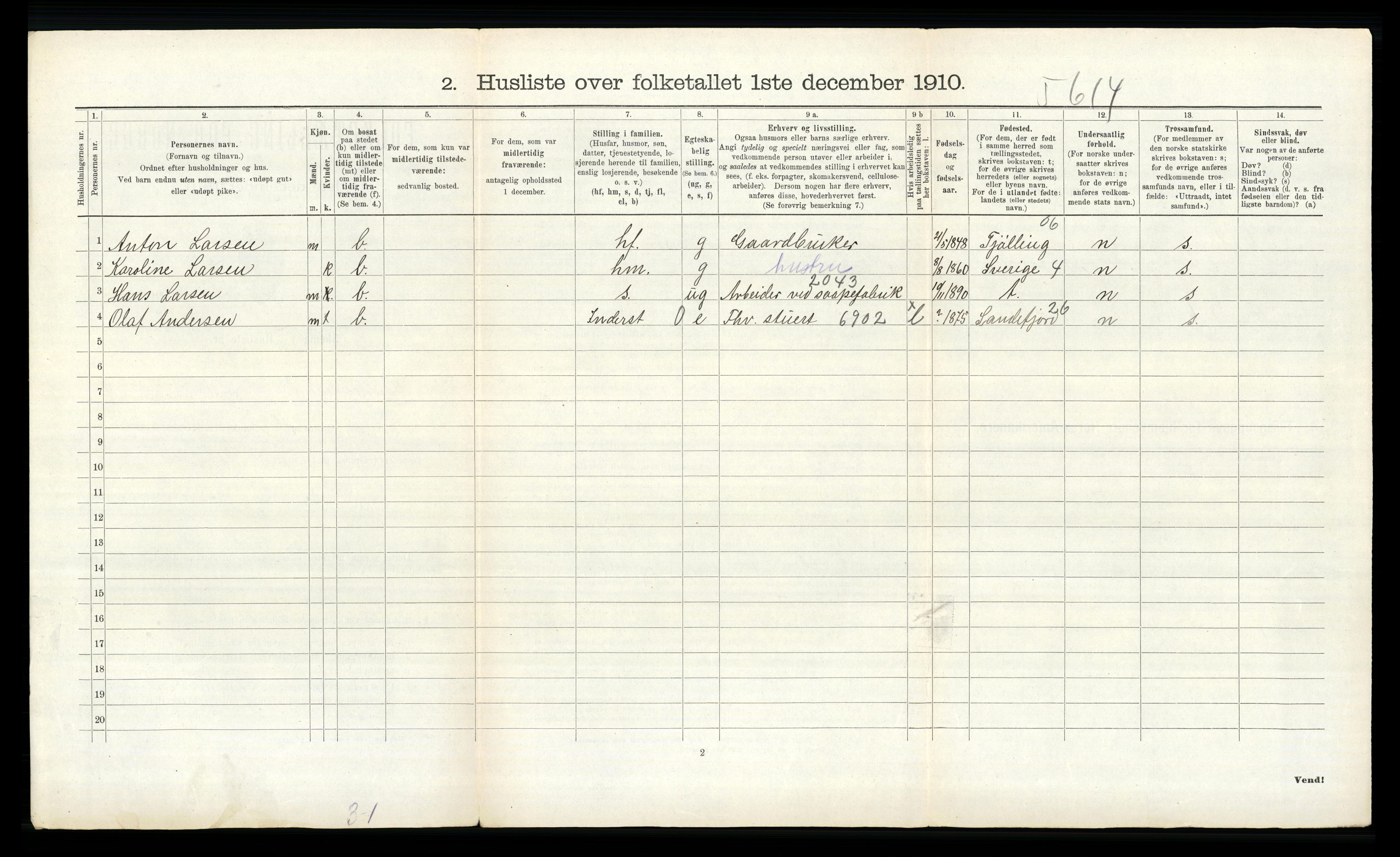 RA, 1910 census for Sandeherred, 1910, p. 1406