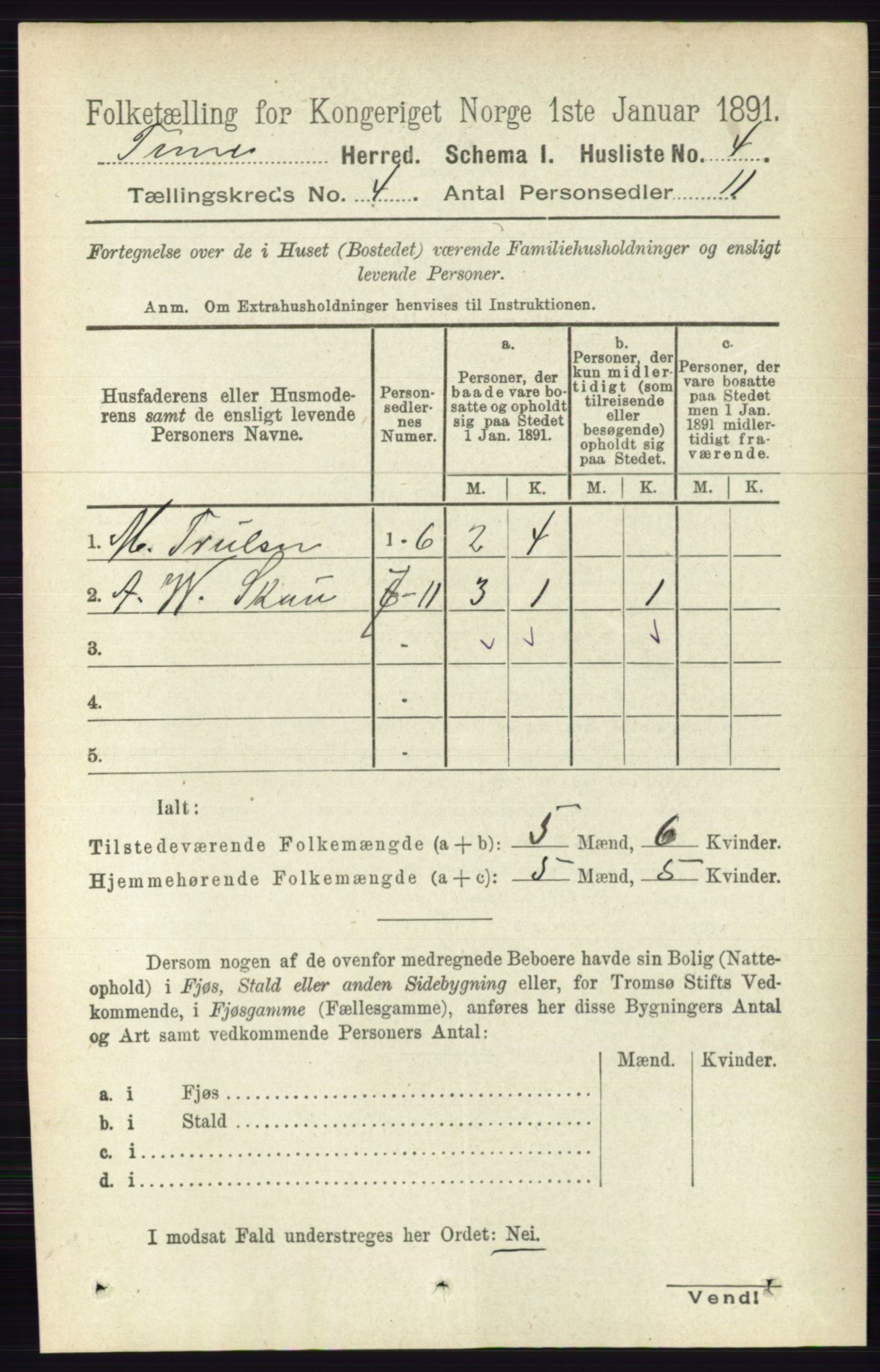 RA, 1891 census for 0130 Tune, 1891, p. 2040