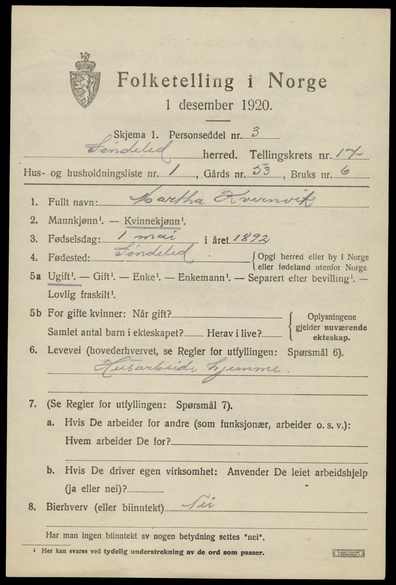 SAK, 1920 census for Søndeled, 1920, p. 7317