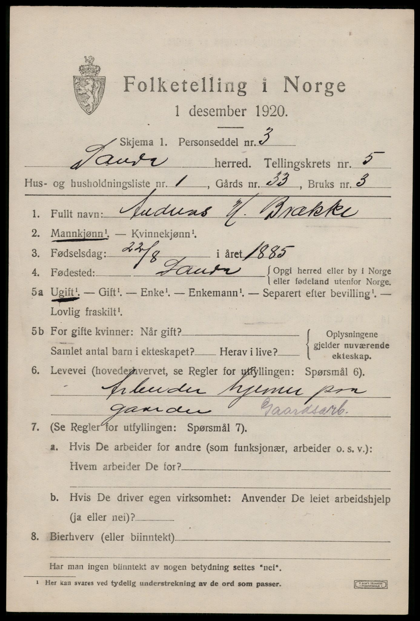 SAST, 1920 census for Sauda, 1920, p. 3014