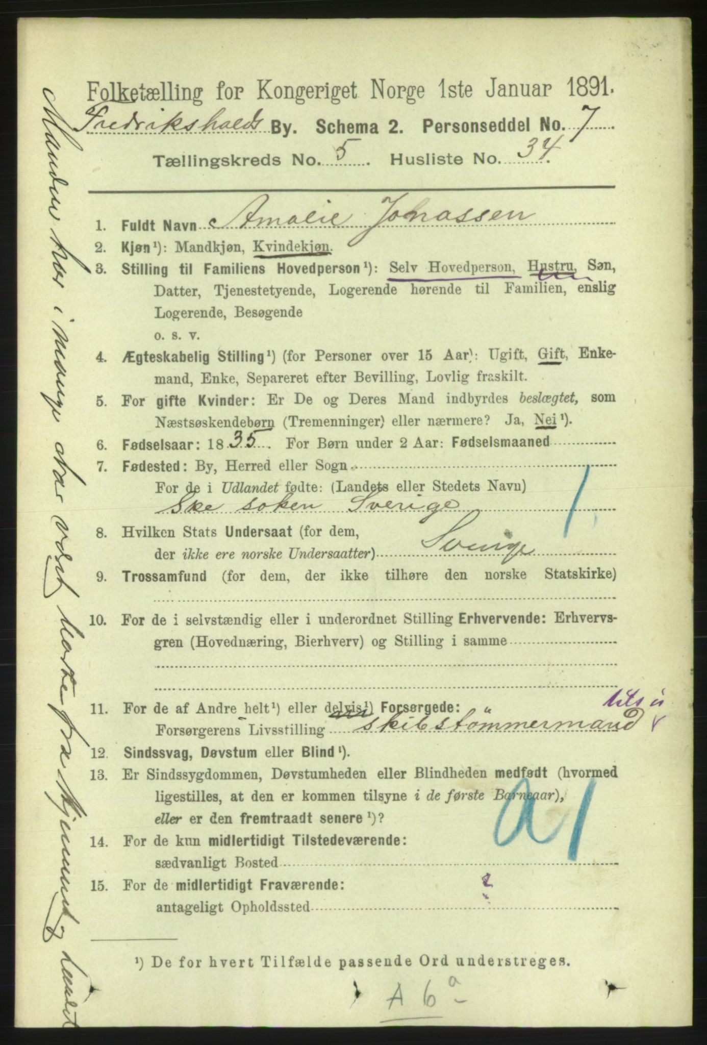 RA, 1891 census for 0101 Fredrikshald, 1891, p. 4402