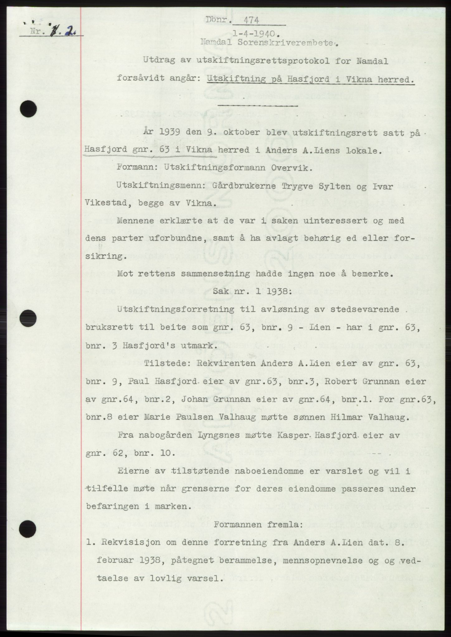 Namdal sorenskriveri, SAT/A-4133/1/2/2C: Mortgage book no. -, 1940-1941, Deed date: 01.04.1940