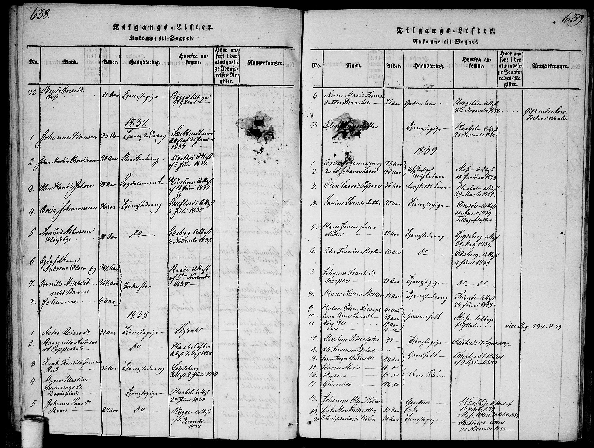 Våler prestekontor Kirkebøker, SAO/A-11083/G/Ga/L0001: Parish register (copy) no. I 1, 1815-1839, p. 638-639