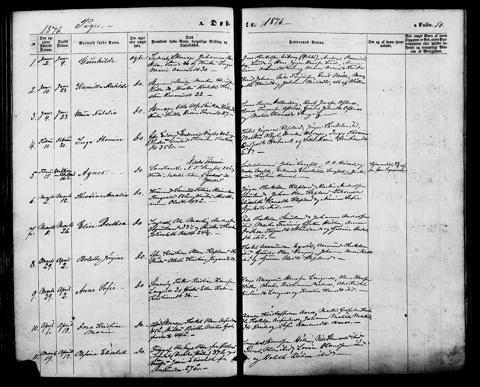 Søgne sokneprestkontor, SAK/1111-0037/F/Fa/Fab/L0011: Parish register (official) no. A 11, 1869-1879, p. 50