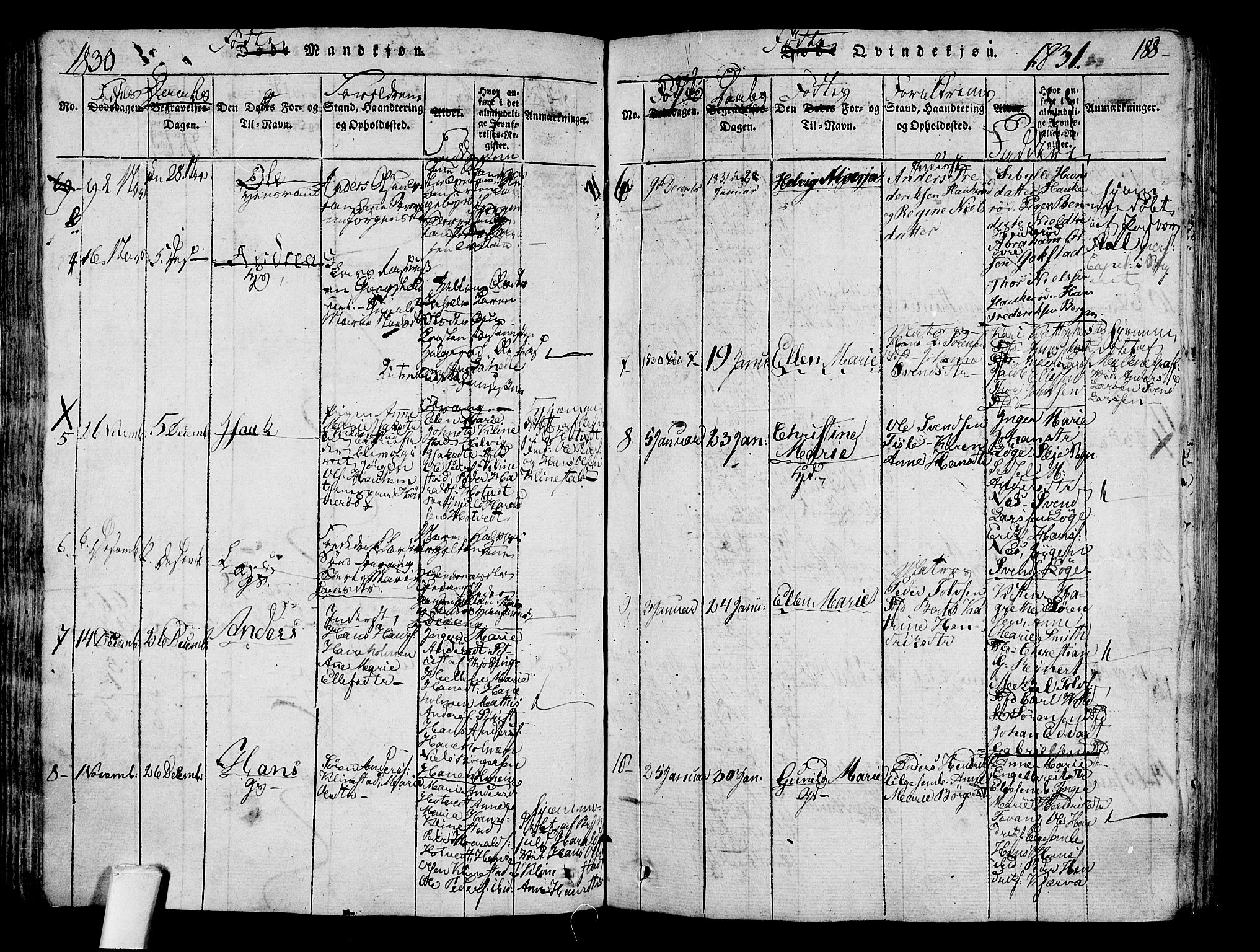 Sandar kirkebøker, SAKO/A-243/F/Fa/L0004: Parish register (official) no. 4, 1814-1832, p. 188