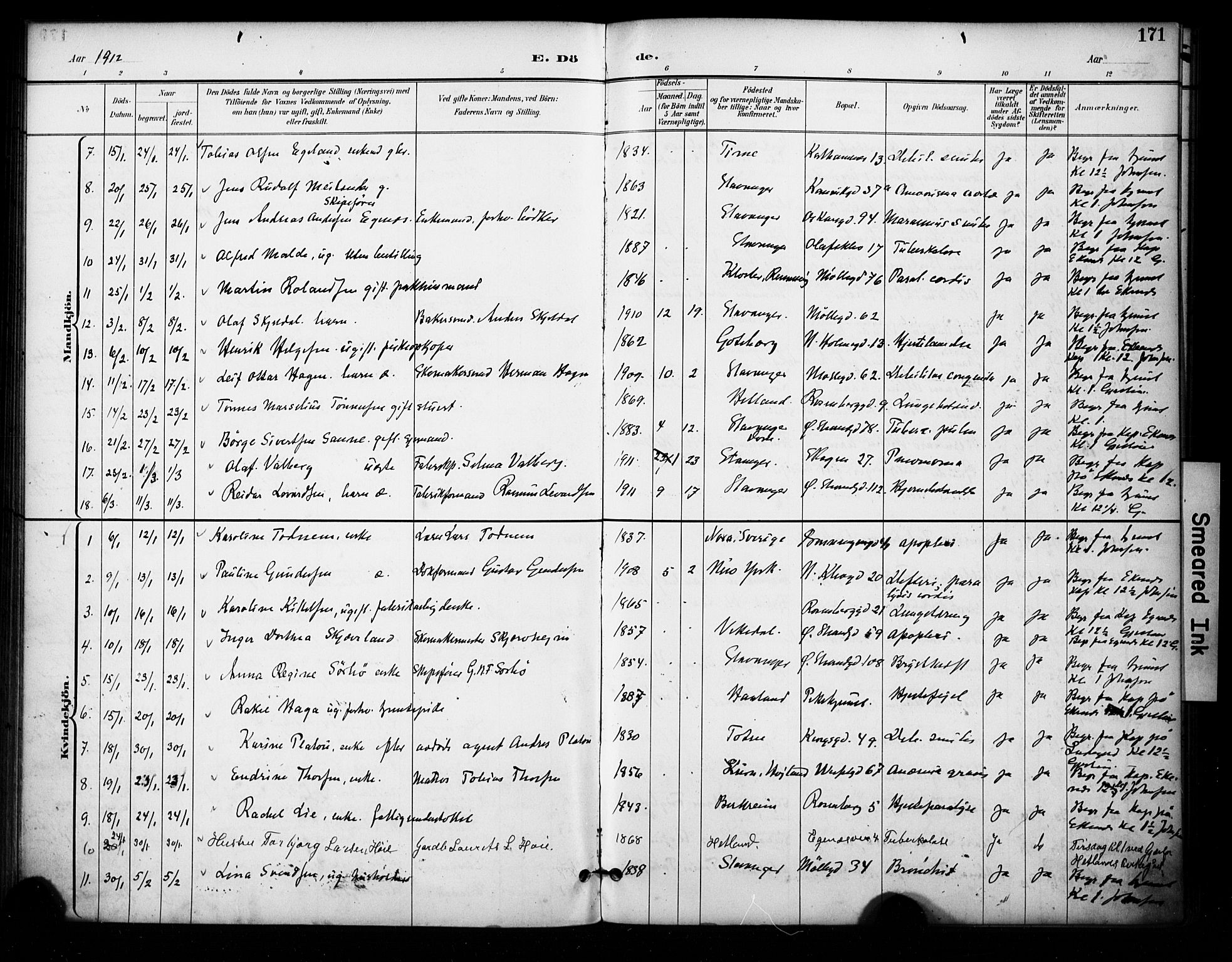 Domkirken sokneprestkontor, SAST/A-101812/001/30/30BA/L0032: Parish register (official) no. A 31, 1896-1917, p. 171