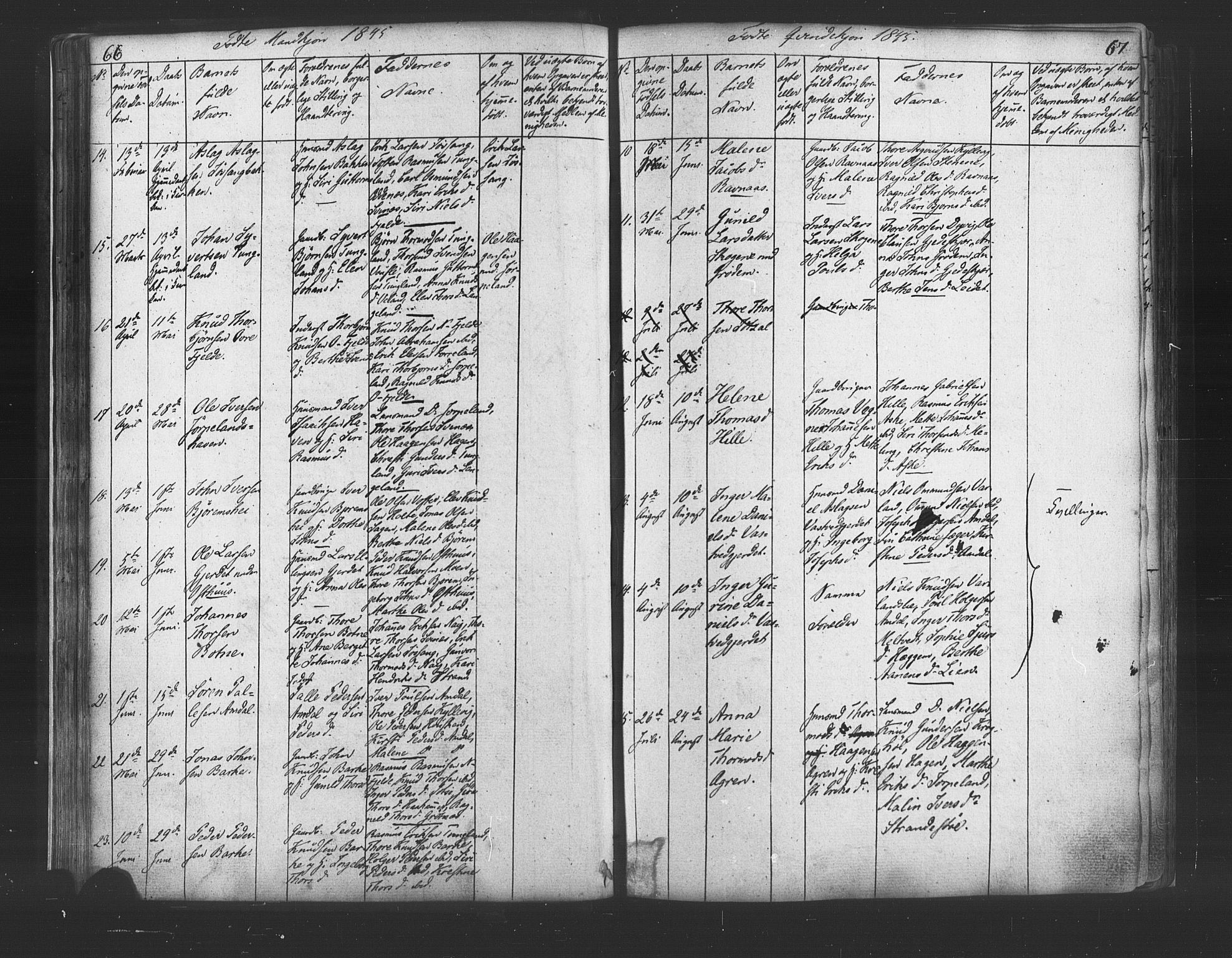 Strand sokneprestkontor, AV/SAST-A-101828/H/Ha/Haa/L0006: Parish register (official) no. A 6, 1834-1854, p. 66-67