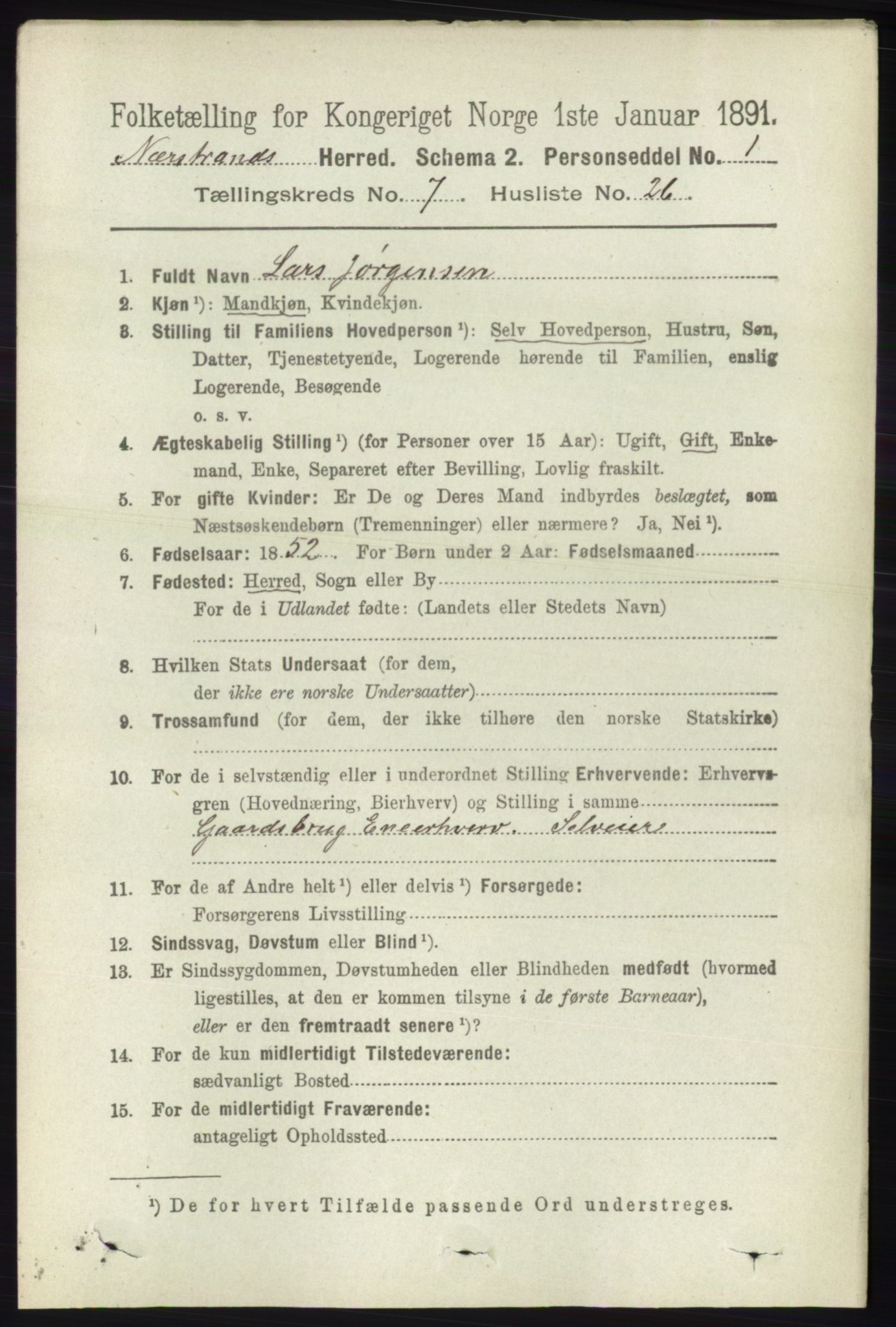 RA, 1891 census for 1139 Nedstrand, 1891, p. 1305