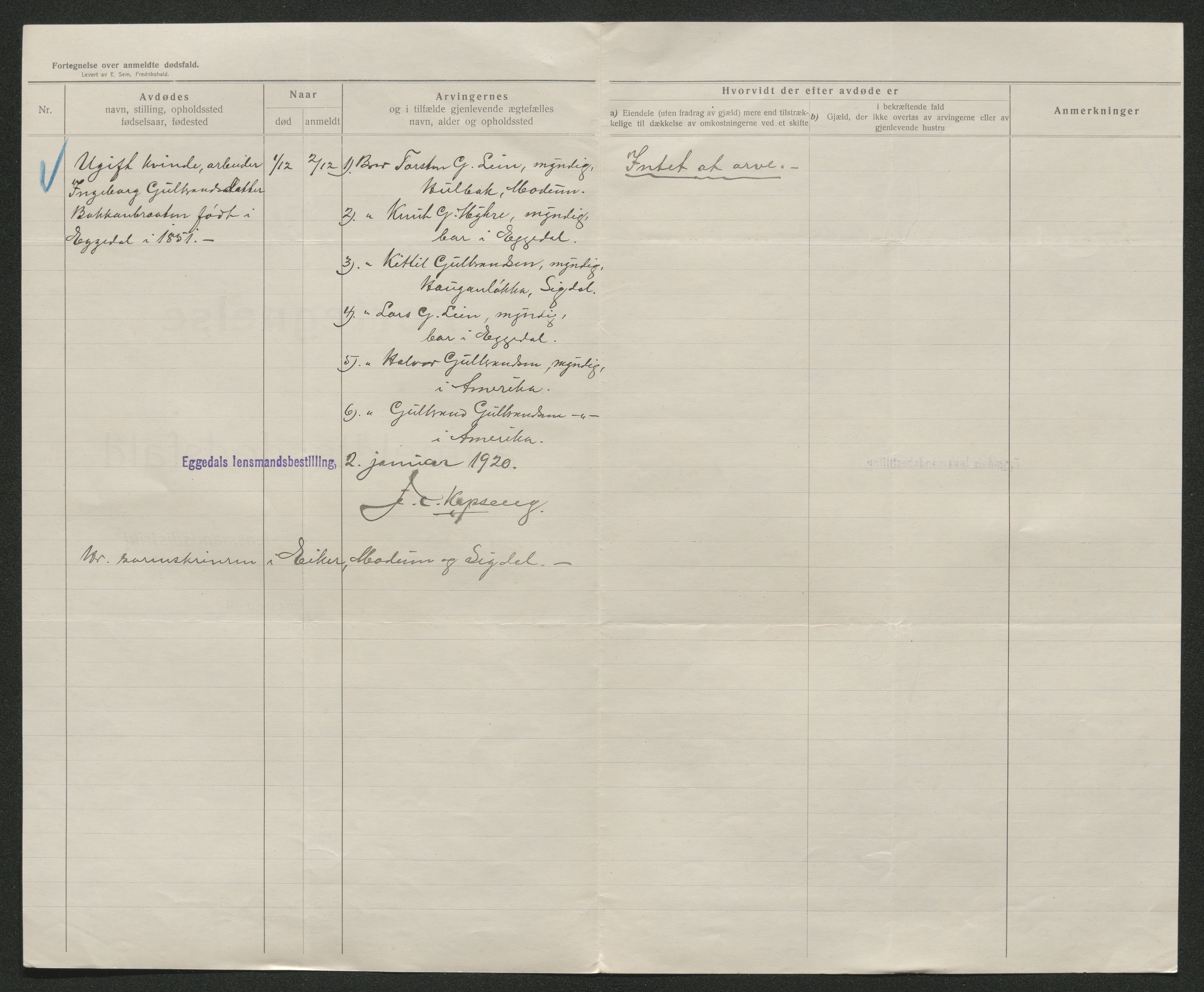 Eiker, Modum og Sigdal sorenskriveri, AV/SAKO-A-123/H/Ha/Hab/L0039: Dødsfallsmeldinger, 1918-1919, p. 1004