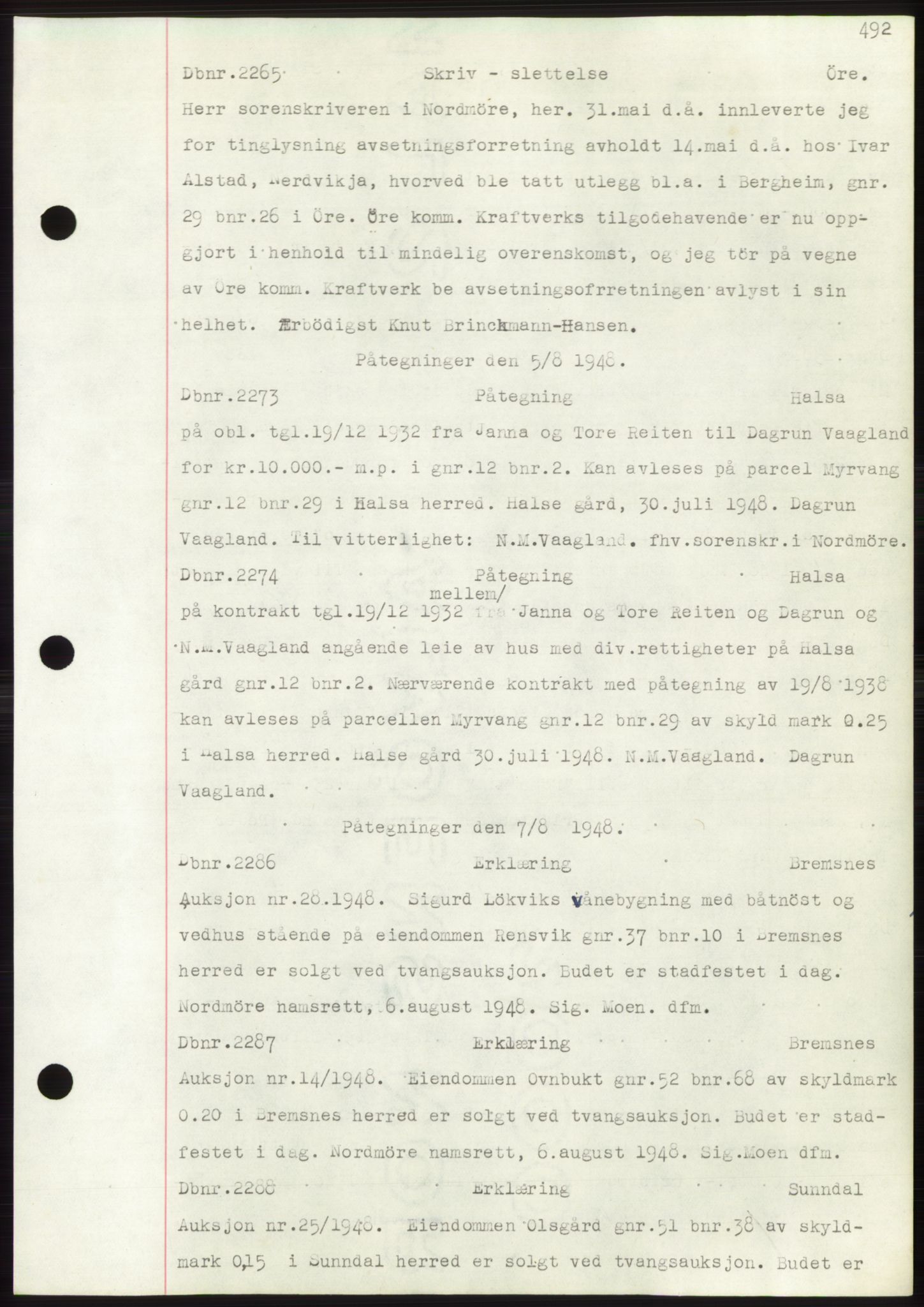 Nordmøre sorenskriveri, SAT/A-4132/1/2/2Ca: Mortgage book no. C82b, 1946-1951, Diary no: : 2265/1948
