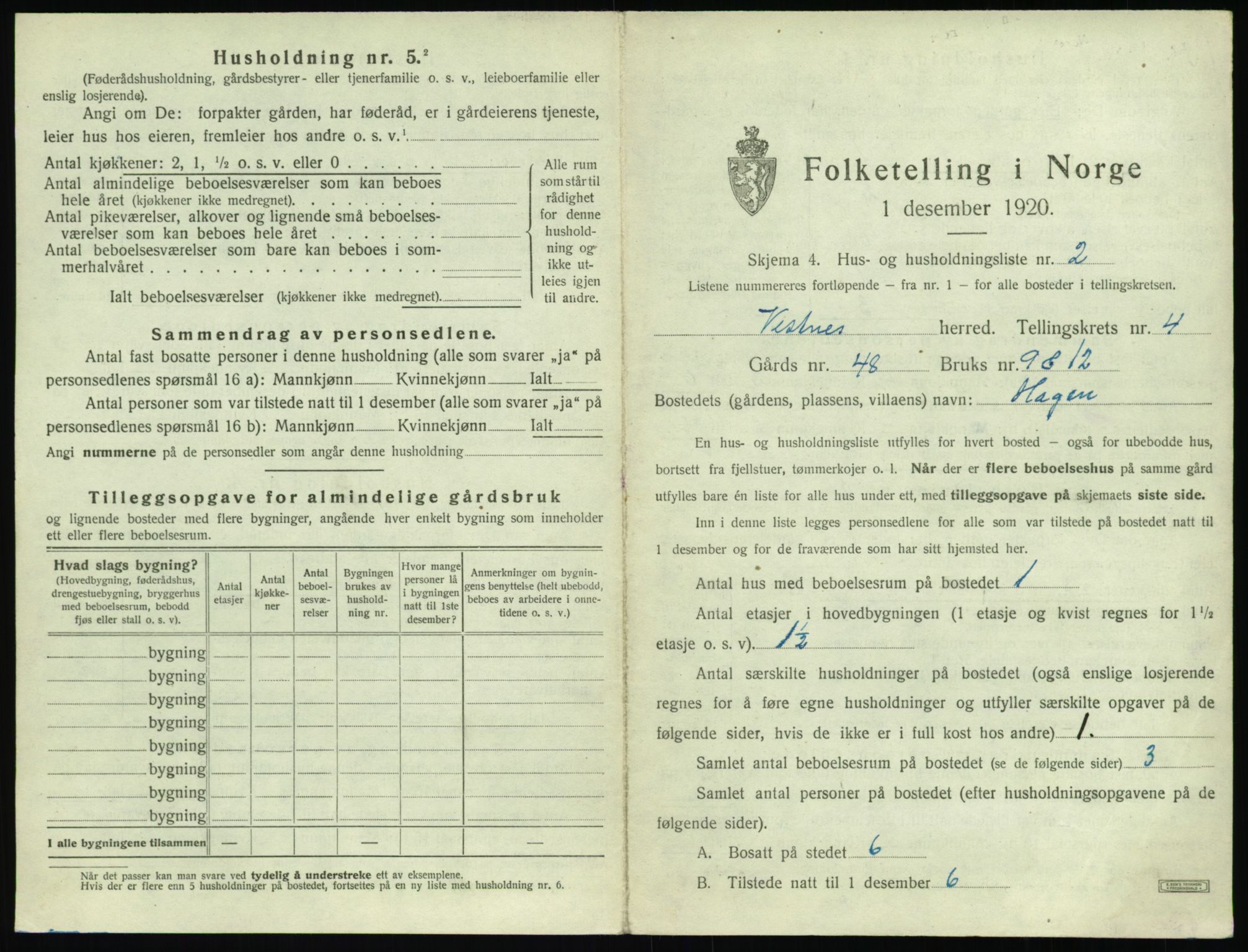 SAT, 1920 census for Vestnes, 1920, p. 469