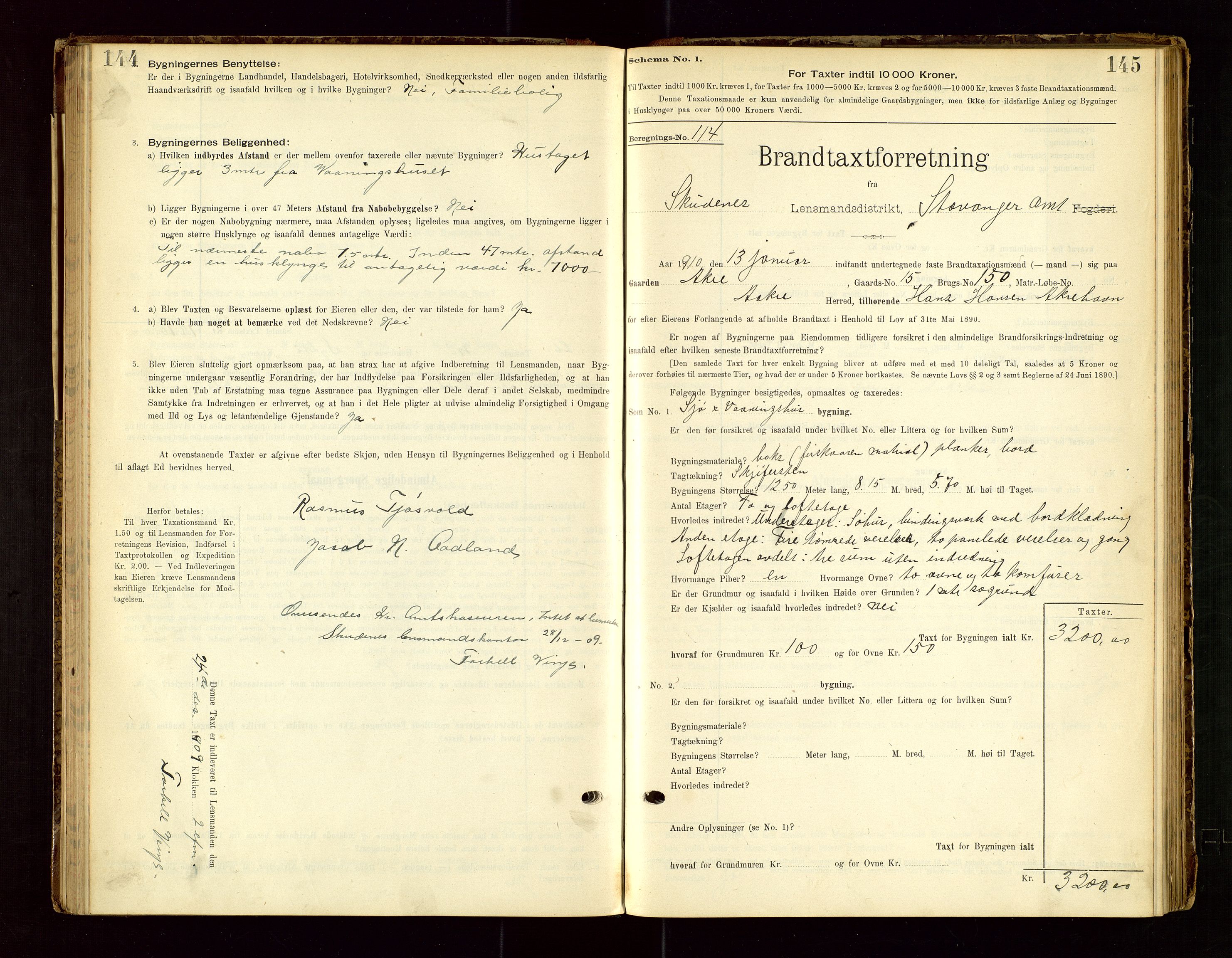 Skudenes lensmannskontor, SAST/A-100444/Gob/L0001: "Brandtaxationsprotokoll", 1895-1924, p. 144-145
