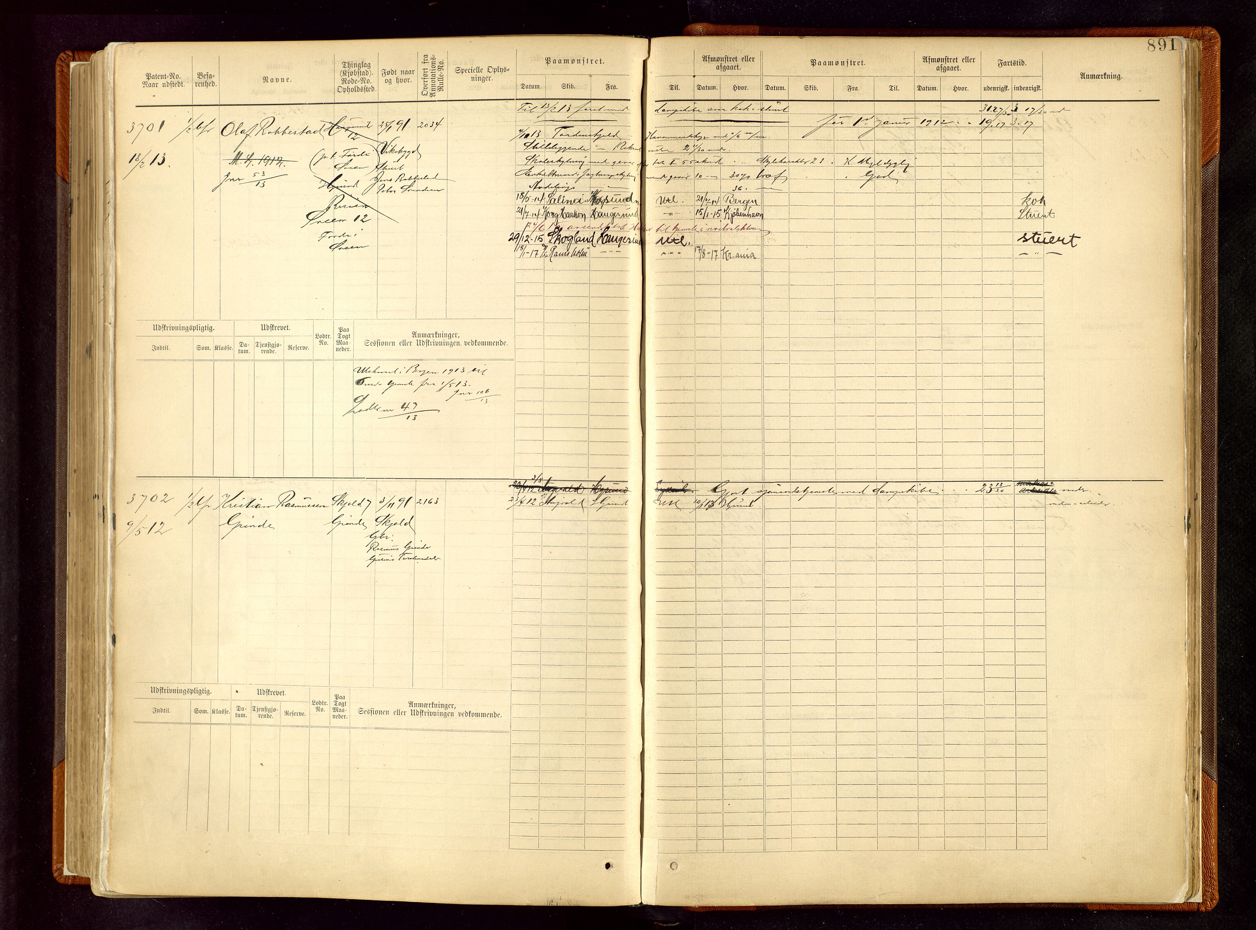 Haugesund sjømannskontor, SAST/A-102007/F/Fb/Fbb/L0008: Sjøfartsrulle Haugesund krets nr. 1923-3832, 1885-1948, p. 891