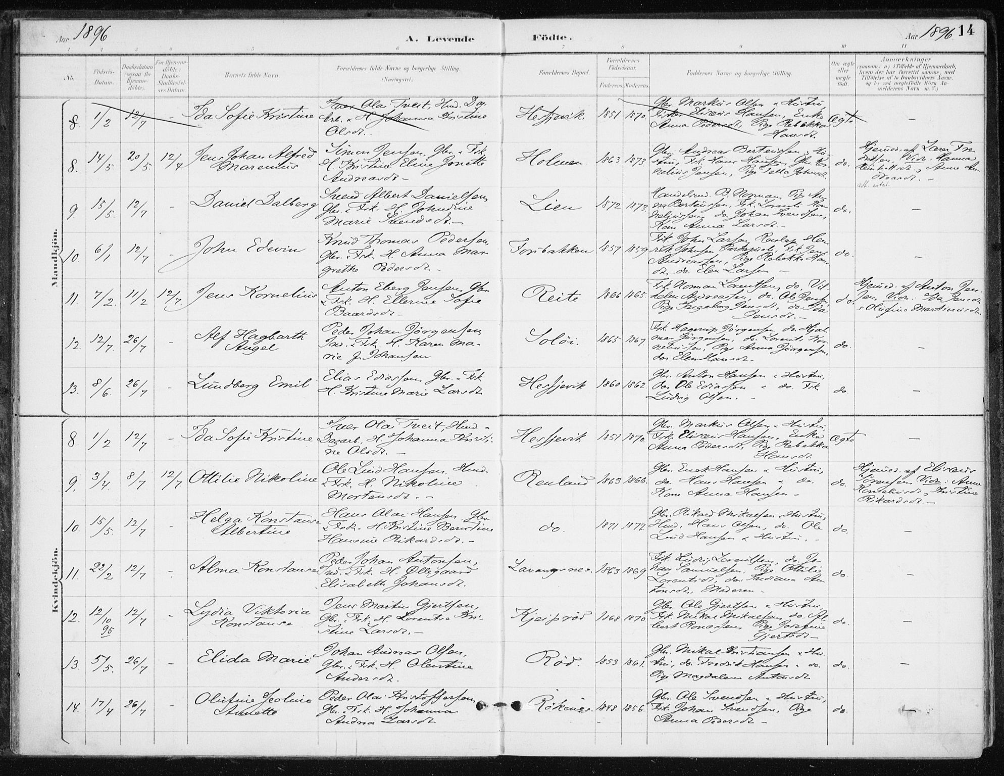 Salangen sokneprestembete, SATØ/S-1324/H/Ha/L0001kirke: Parish register (official) no. 1, 1893-1911, p. 14