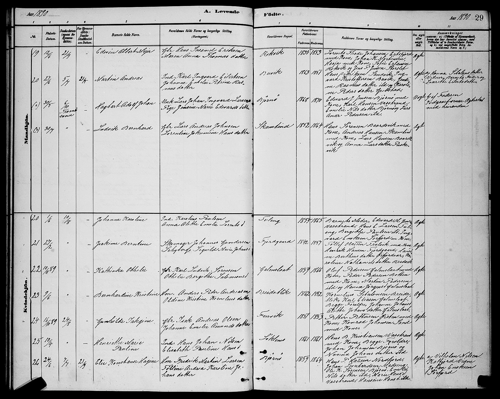 Lenvik sokneprestembete, AV/SATØ-S-1310/H/Ha/Hab/L0021klokker: Parish register (copy) no. 21, 1884-1900, p. 29