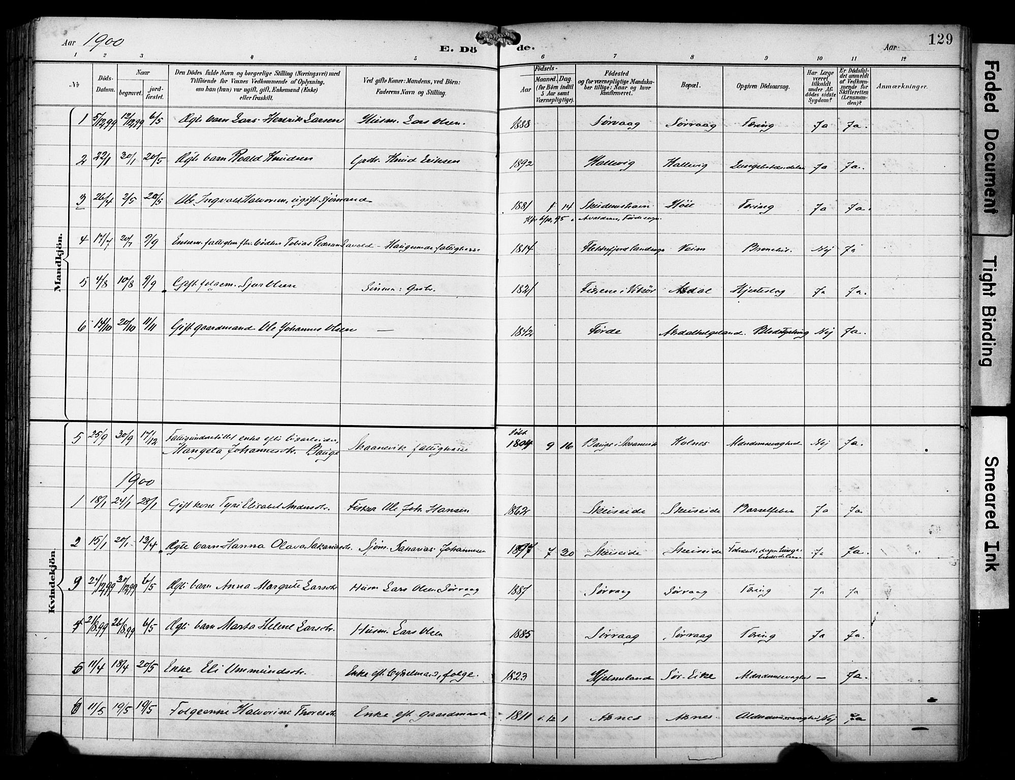 Avaldsnes sokneprestkontor, SAST/A -101851/H/Ha/Haa/L0016: Parish register (official) no. A 16, 1893-1918, p. 129