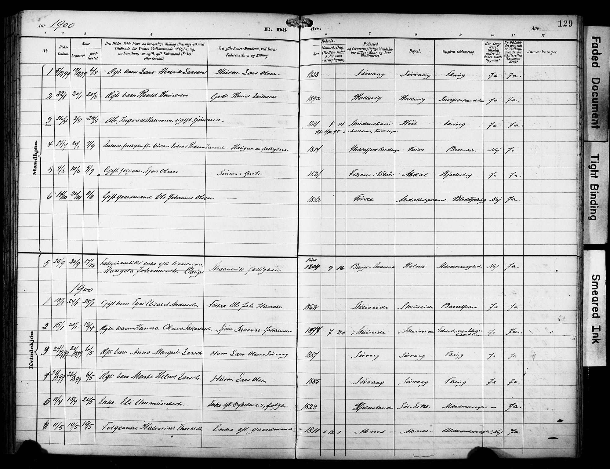 Avaldsnes sokneprestkontor, AV/SAST-A -101851/H/Ha/Haa/L0016: Parish register (official) no. A 16, 1893-1918, p. 129