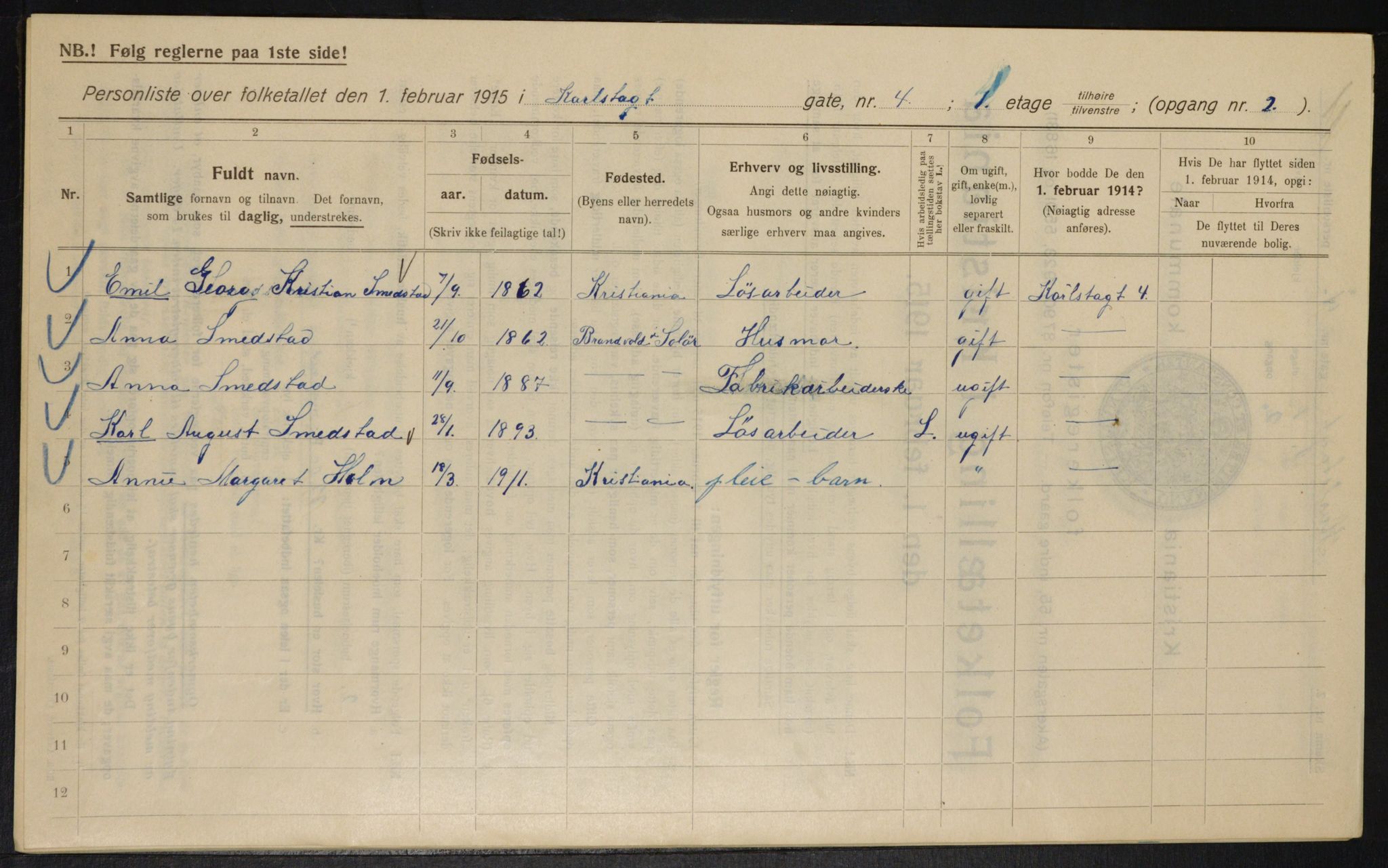 OBA, Municipal Census 1915 for Kristiania, 1915, p. 48468