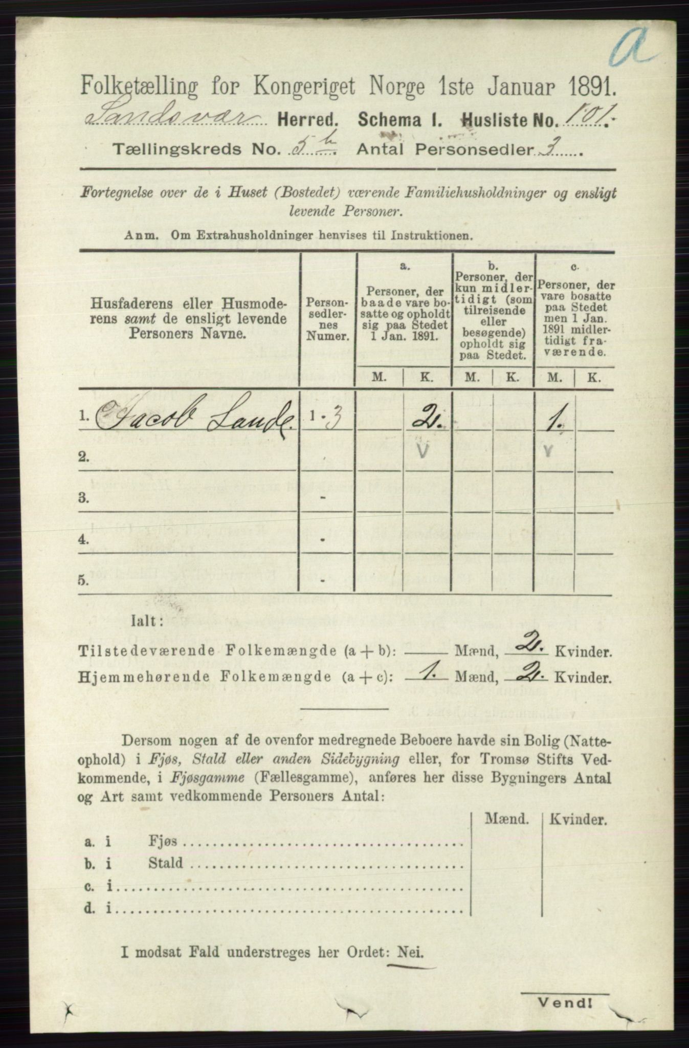 RA, 1891 census for 0629 Sandsvær, 1891, p. 2780