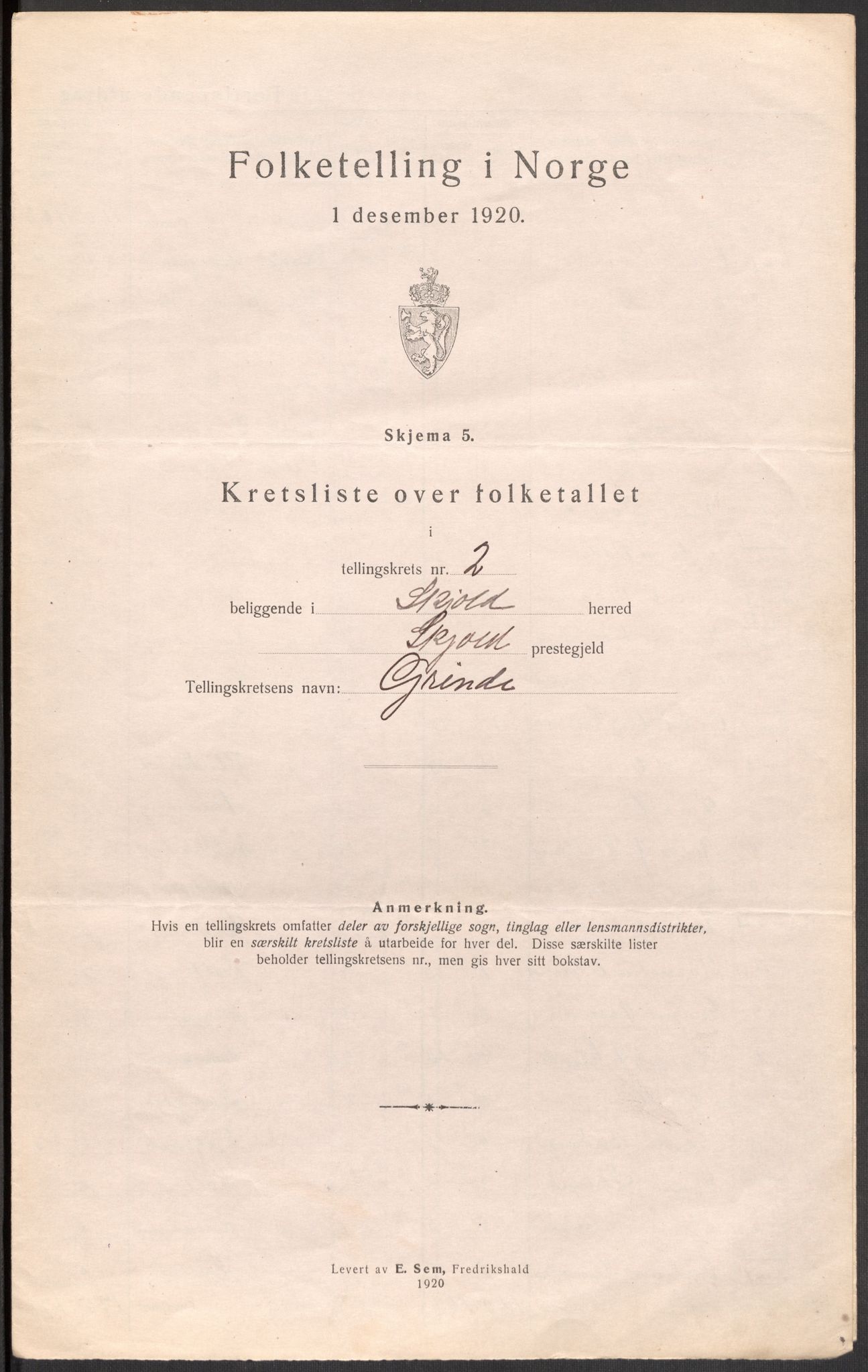 SAST, 1920 census for Skjold, 1920, p. 10