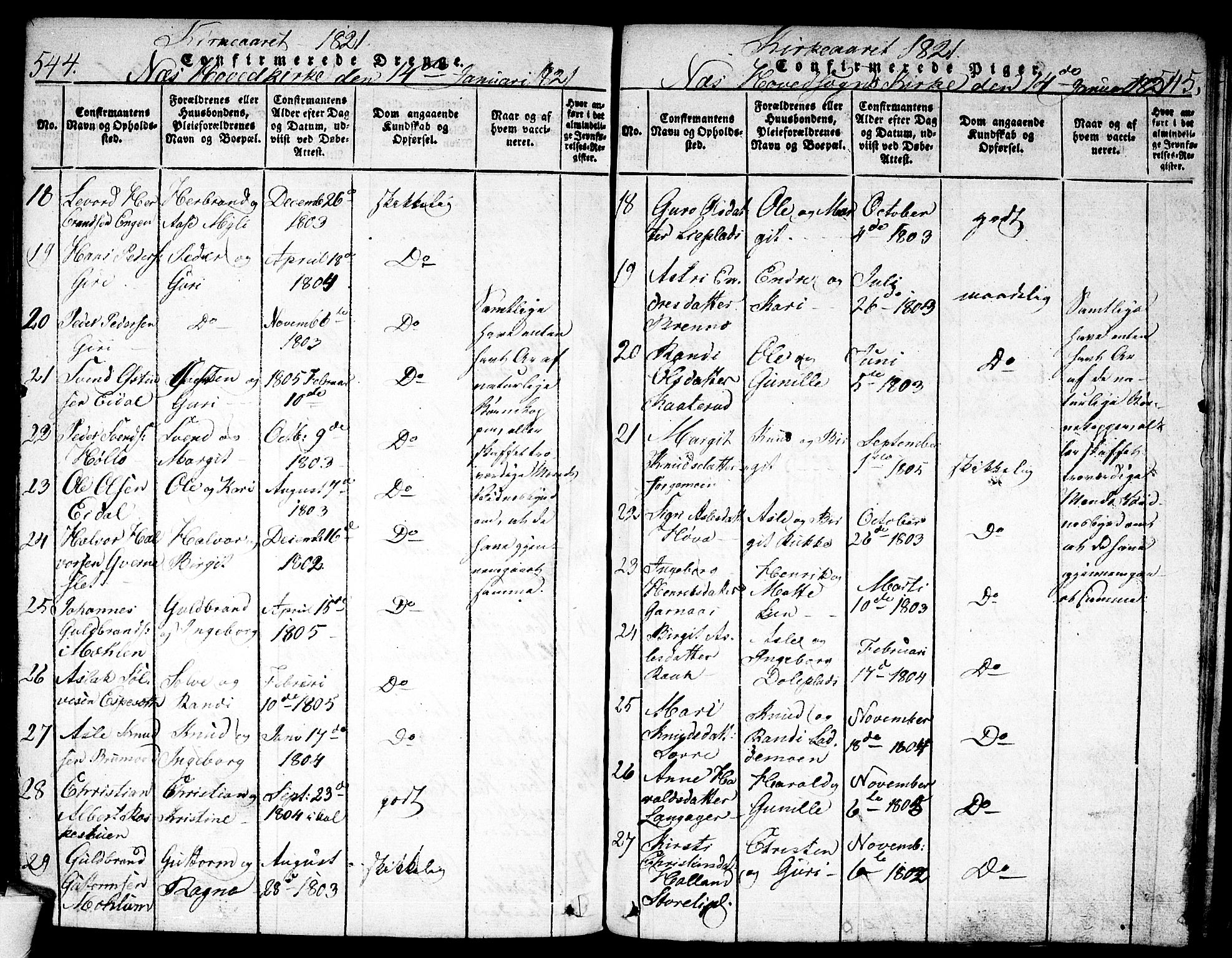 Nes kirkebøker, AV/SAKO-A-236/F/Fa/L0007: Parish register (official) no. 7, 1815-1823, p. 544-545