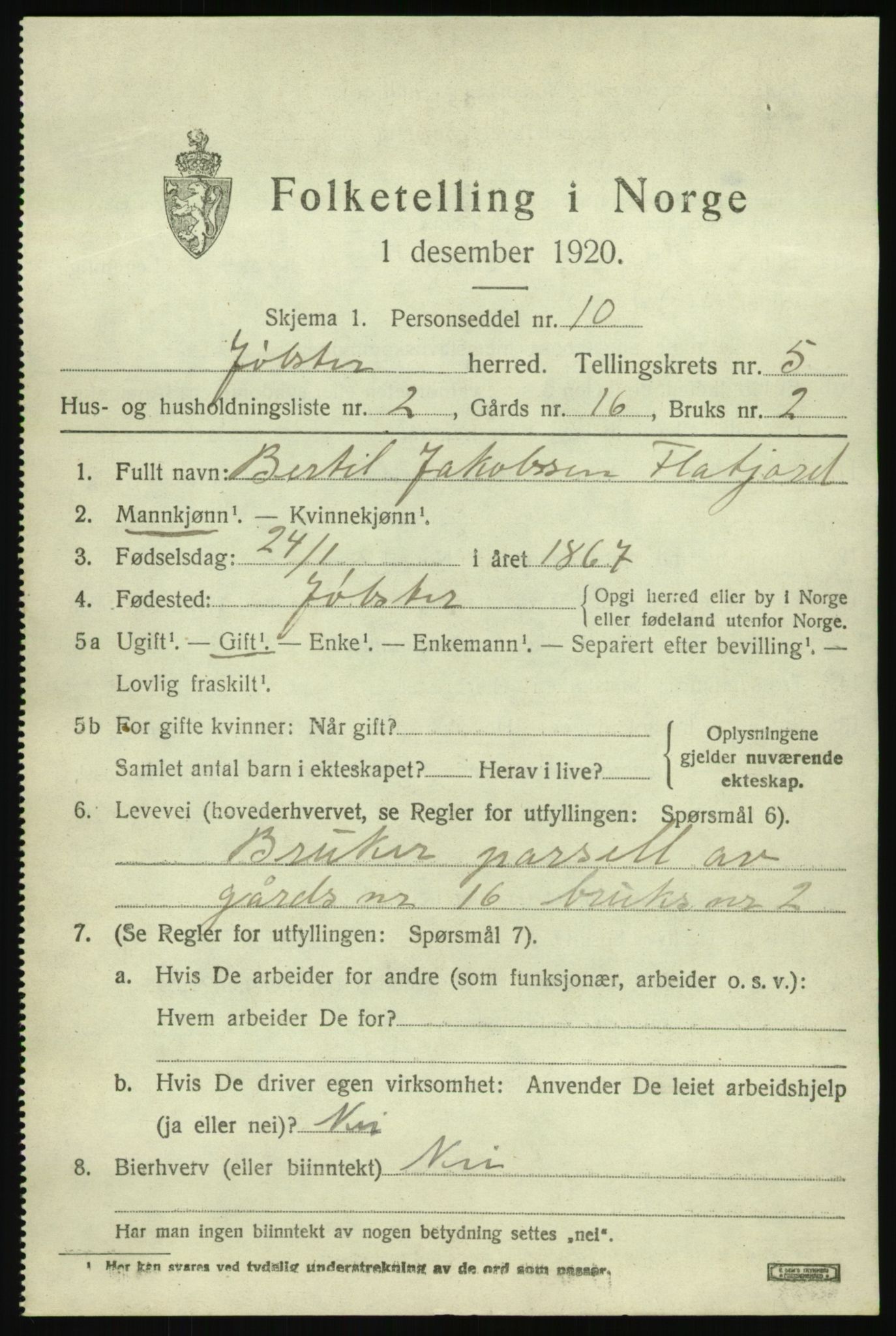 SAB, 1920 census for Jølster, 1920, p. 2958